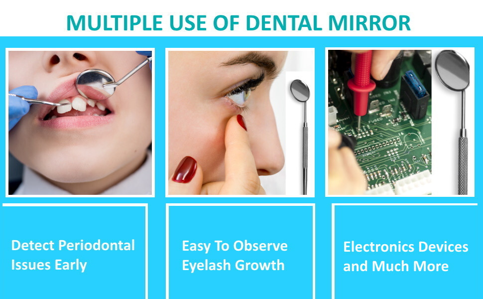 Dental Mirror # 5 Stainless Steel Oral Care Knurled Handle 2 to 20 Pcs Set Kit
