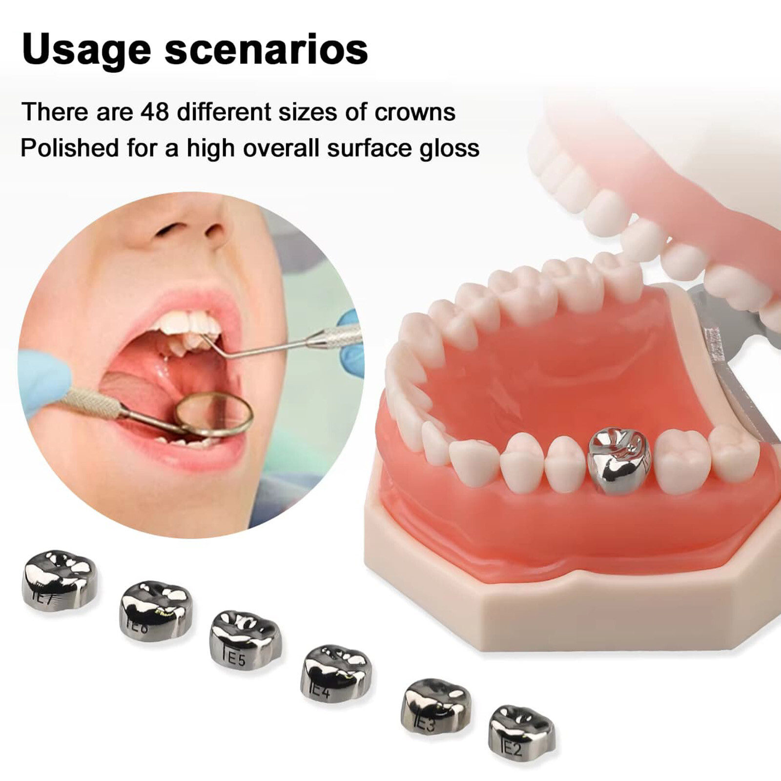 48 Size Dental Kids Primary Molar Crowns Stainless Steel Pediatric Crown USA