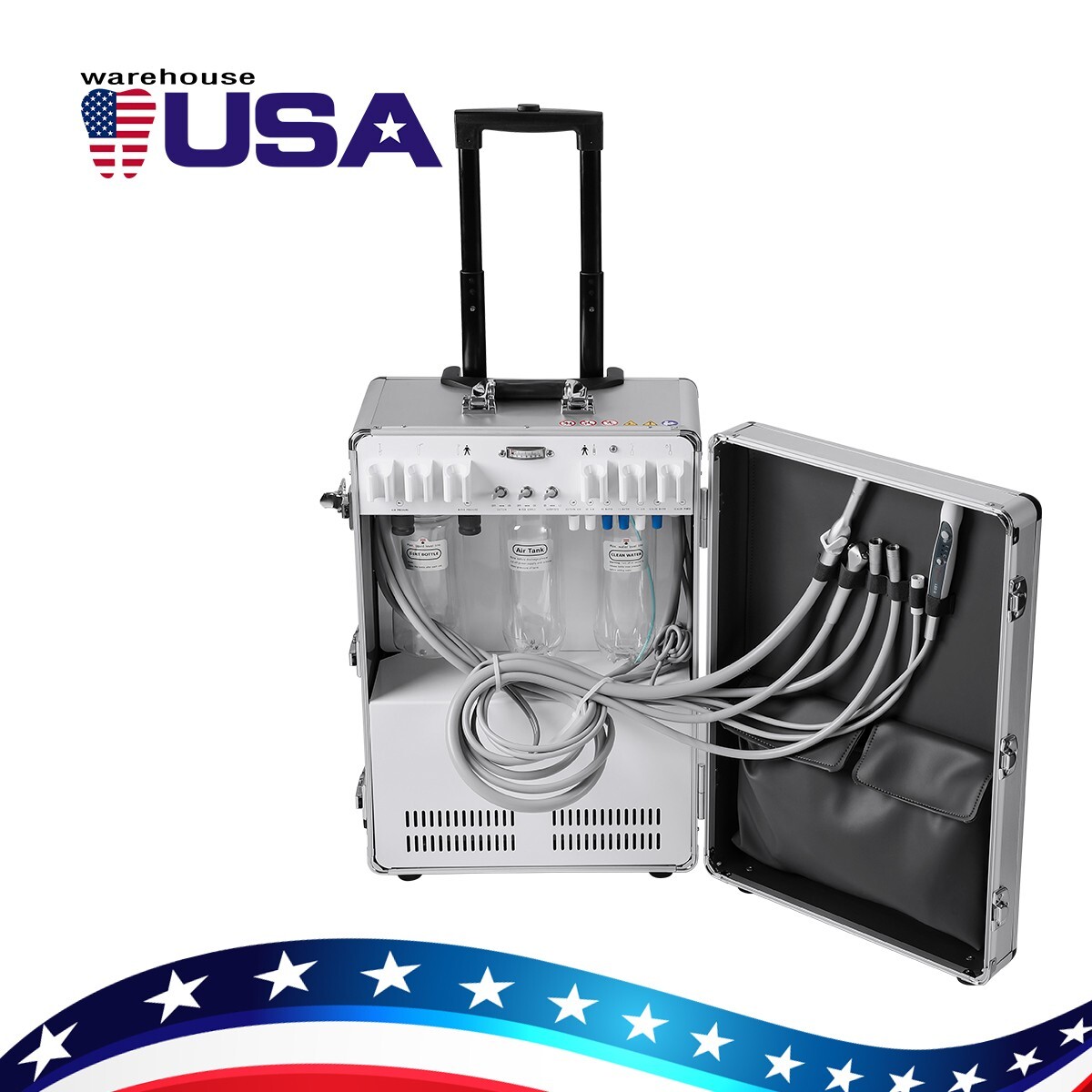 Portable Dental Delivery Unit Cart Air Compressor Scaler Curing Light+Handpiece