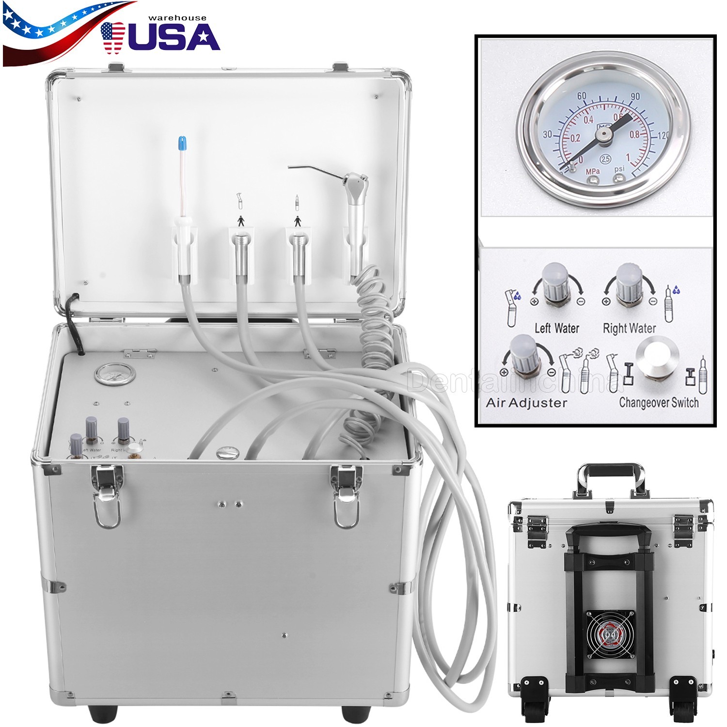 Portable Dental Delivery Unit Treatment & Air Compressor Syringe Suction 4 Hole