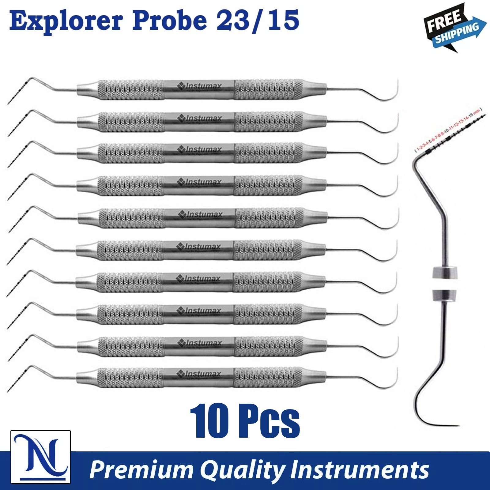 Explorer 23/UNC15, 1–15mm Dental Probes, Double-Ended Diagnostic Tools