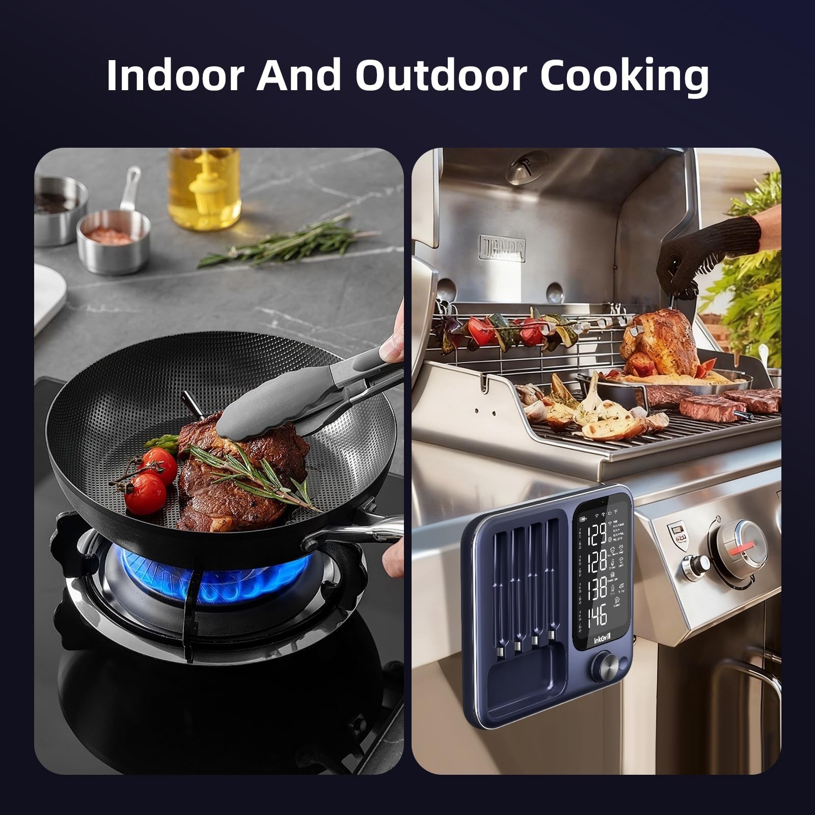 Wireless Meat Thermometer Digital with 4 Probes & IP67 Waterproof，2 Senso