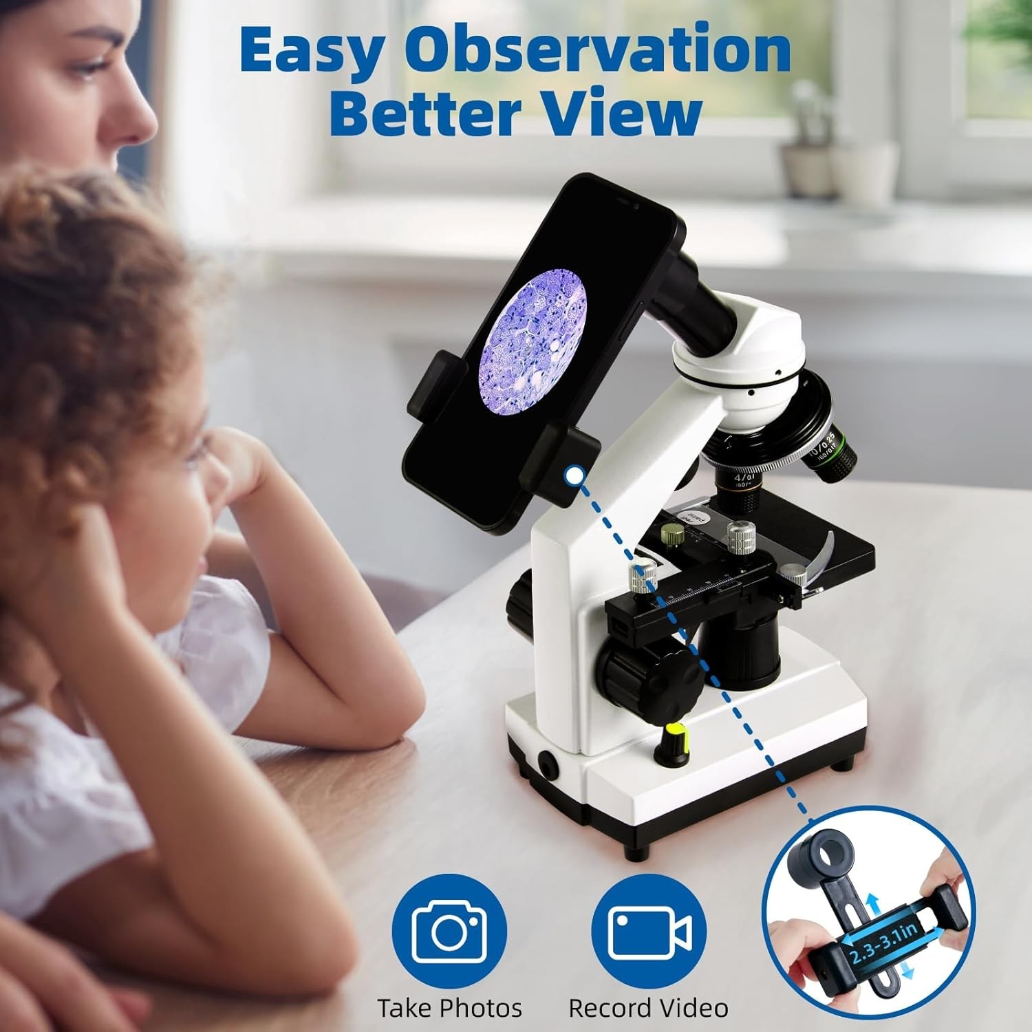 High Magnification Microscope Kit for Science Exploration with LED Illumination