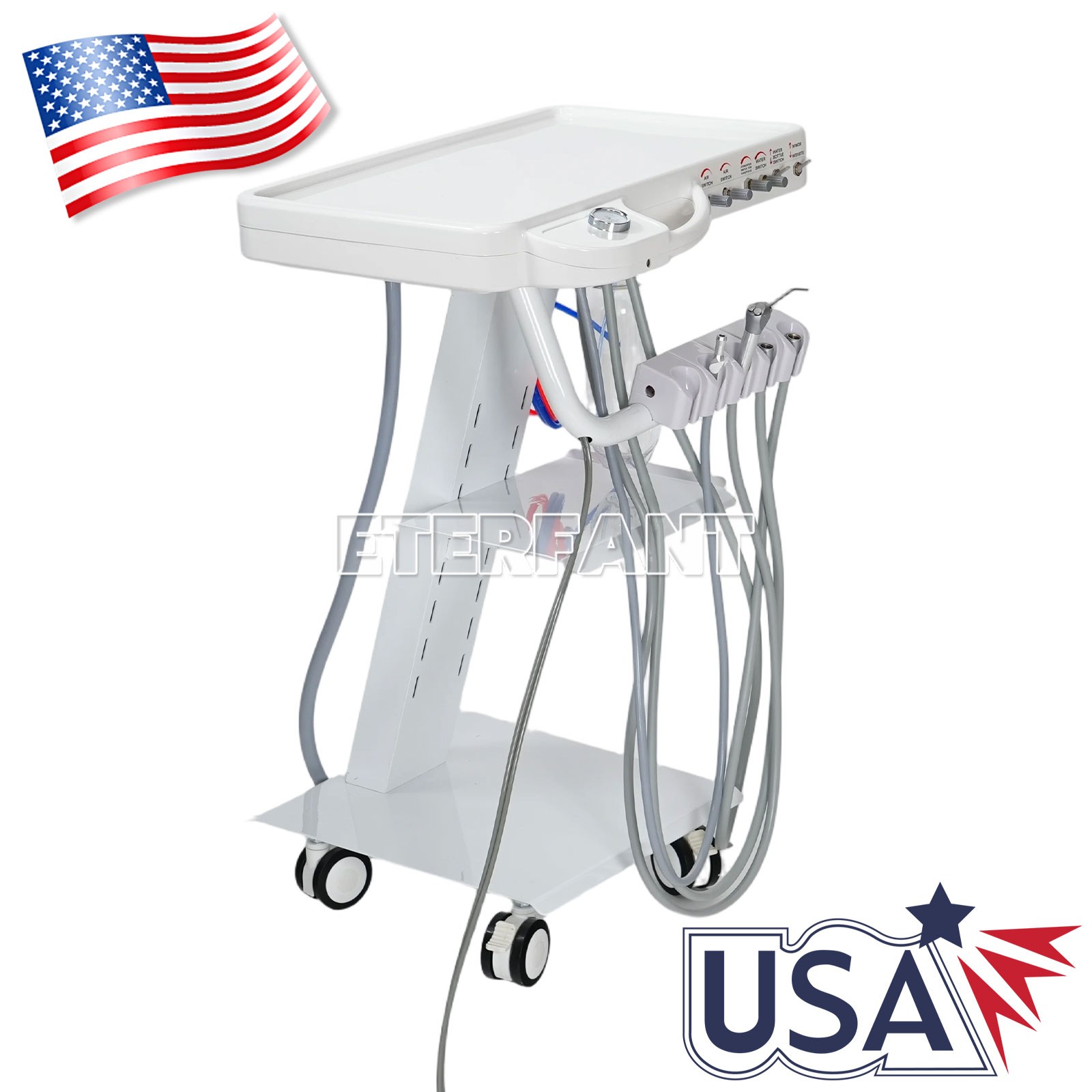 Dental Mobile Unit w/Air Compressor Curing Light Scaler/Delivery Unit w/Socket