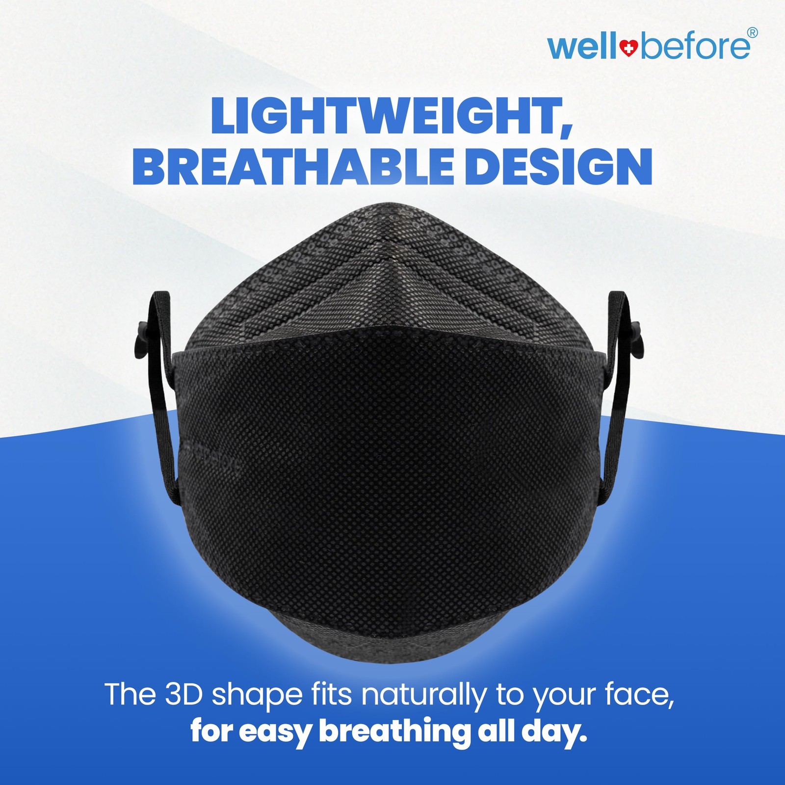 Well Before 3D KN95 Disposable Face Masks with Adjustable Ear Loops, Medium, …