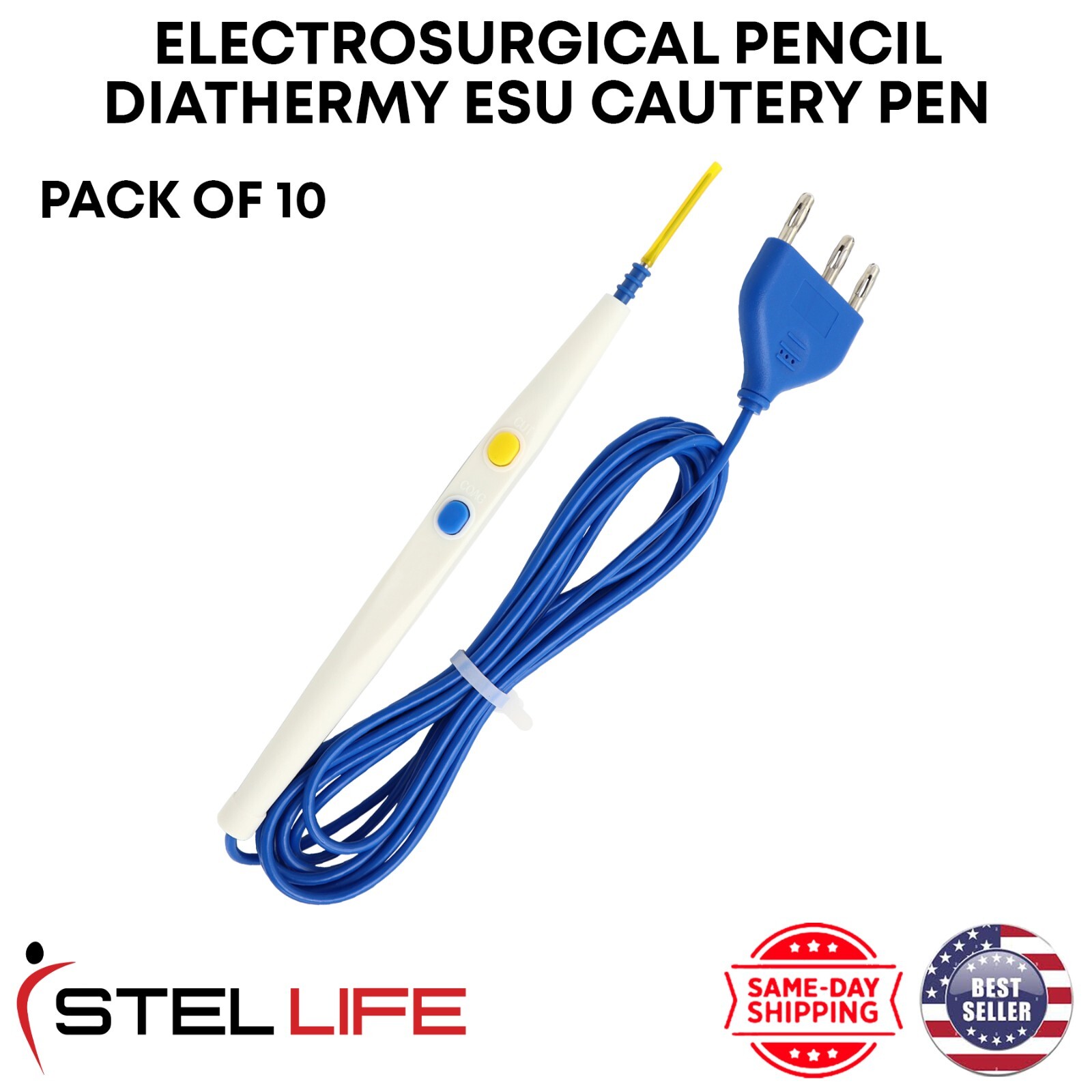 Diathermy ESU Cautery Electrosurgical Pencil with Blade Electrode Box of 10 Pcs
