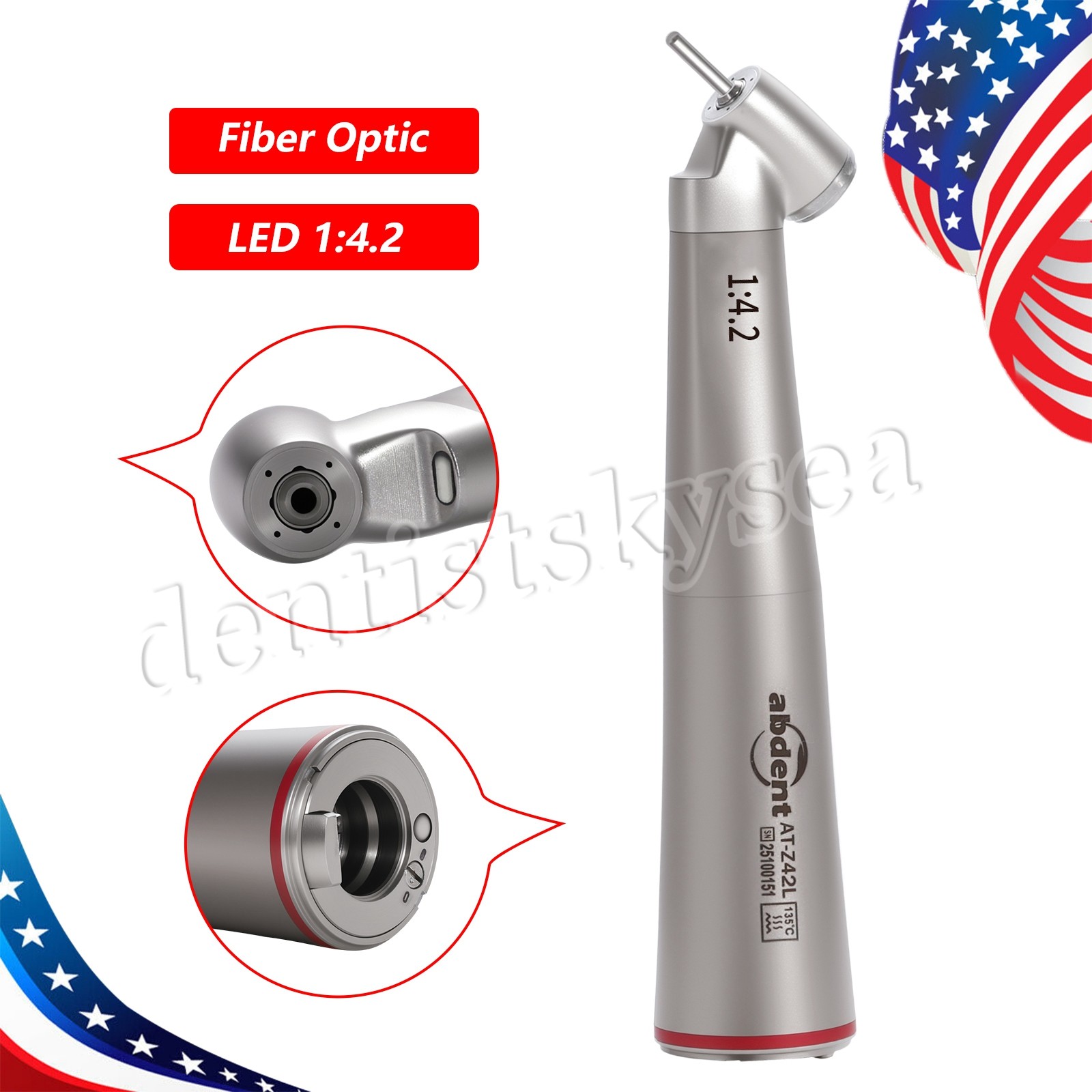 abdent 45° Angle Head Contra Angle LED Optic 1:4.2 Handpiece Inner Water Spray