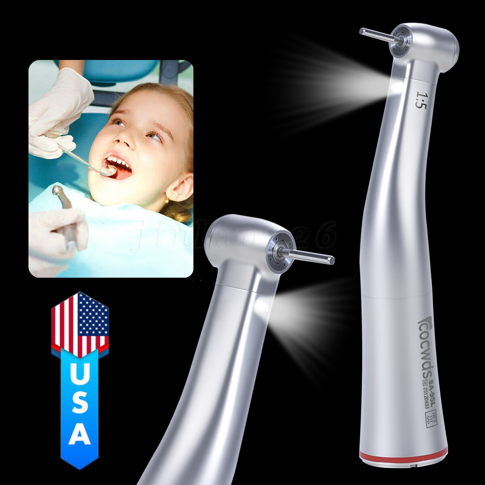 Dental LED 1:5 Contra Angle Angulo Inner Spray Contrangulo Turbina Handpiece