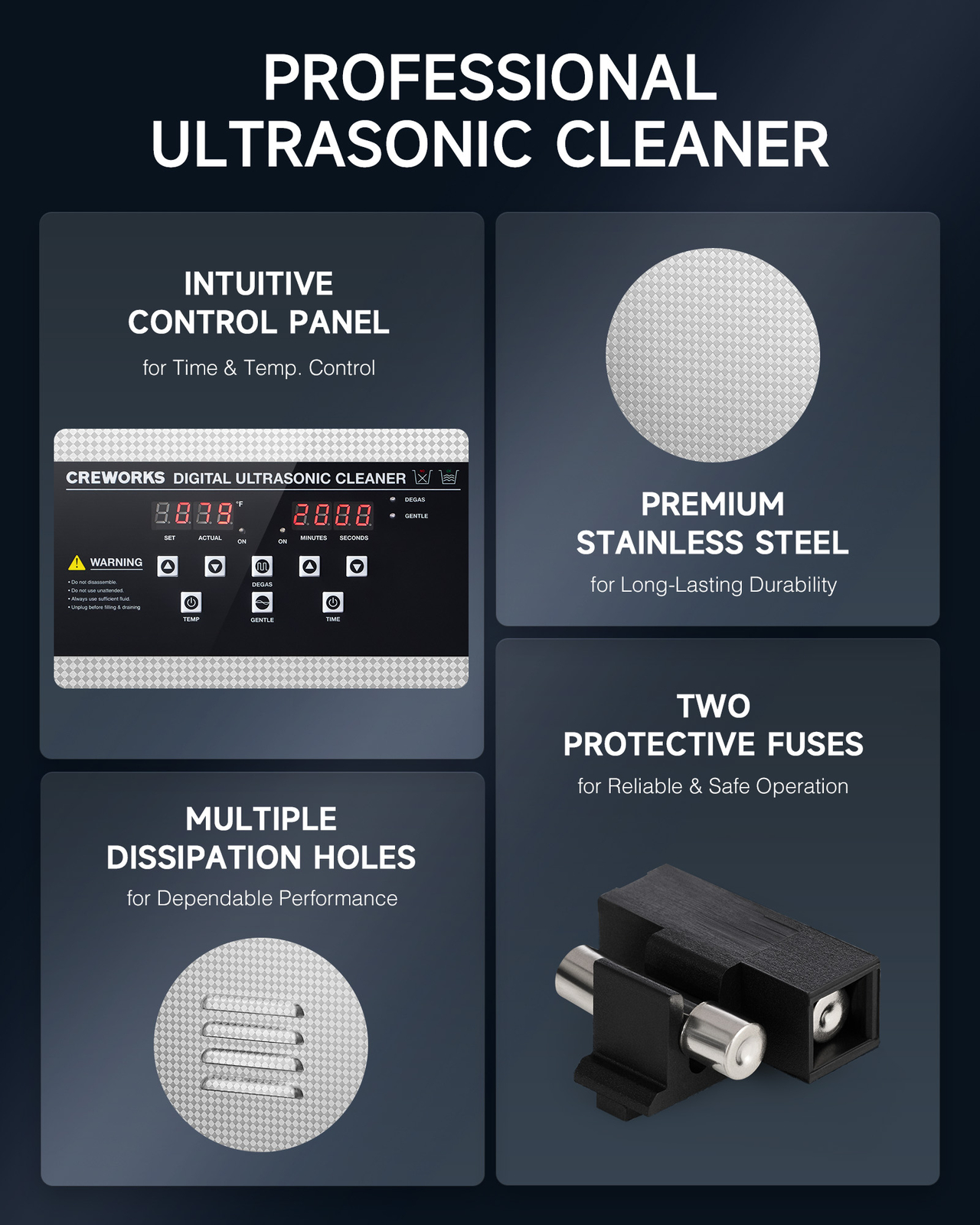 CREWORKS 22L Ultrasonic Cleaner with Control Panel 1-30 min. Timer & Degas Mode