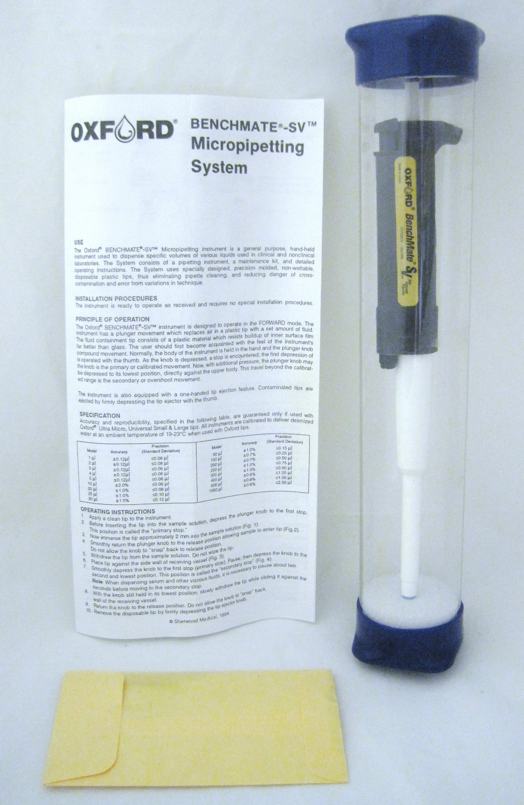 NEW 300uL FIXED VOLUME PIPETTE Oxford BenchMate SV Precision Sampler MADE IN USA