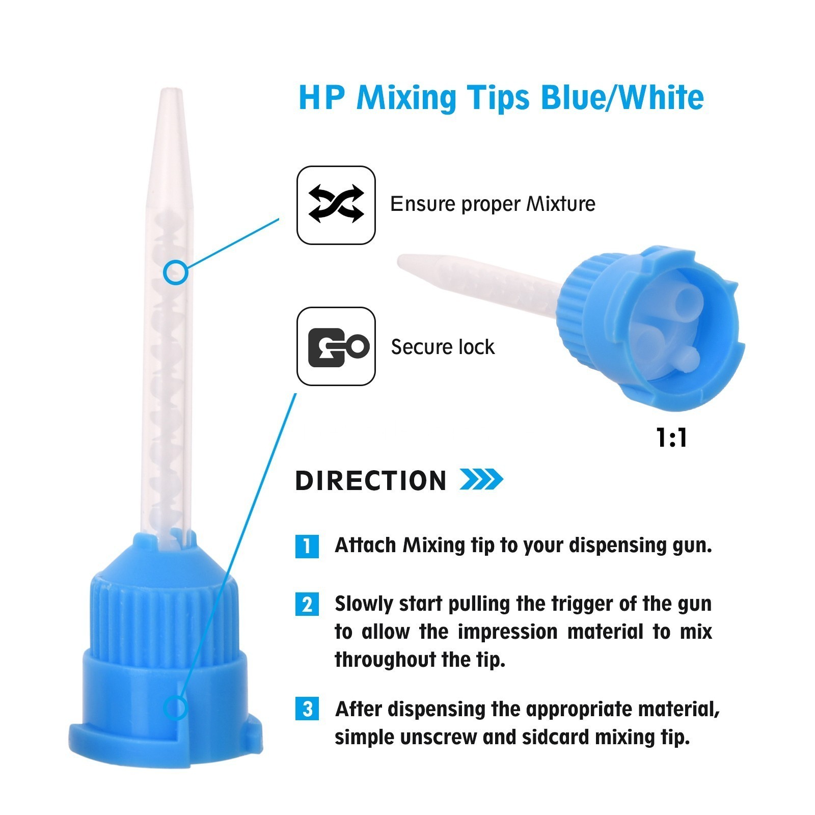 Dental Mixing Tips 1:1 Ratio For Impression Crown Bridge Material Blue/White USA