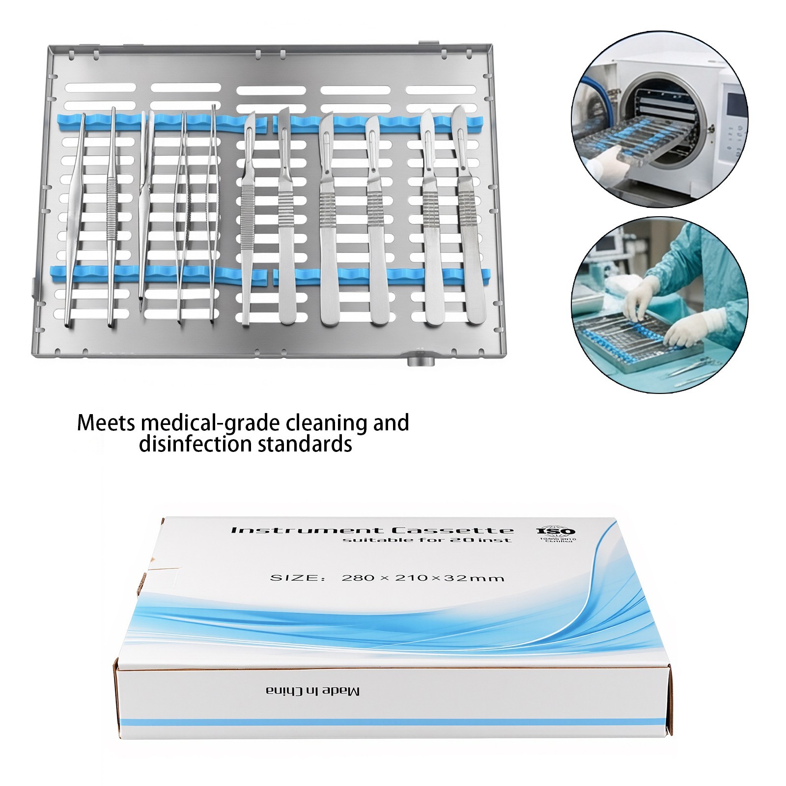 135°C Autoclavable Dental Sterilization Cassette Rack Box for 20 Grid Instrument