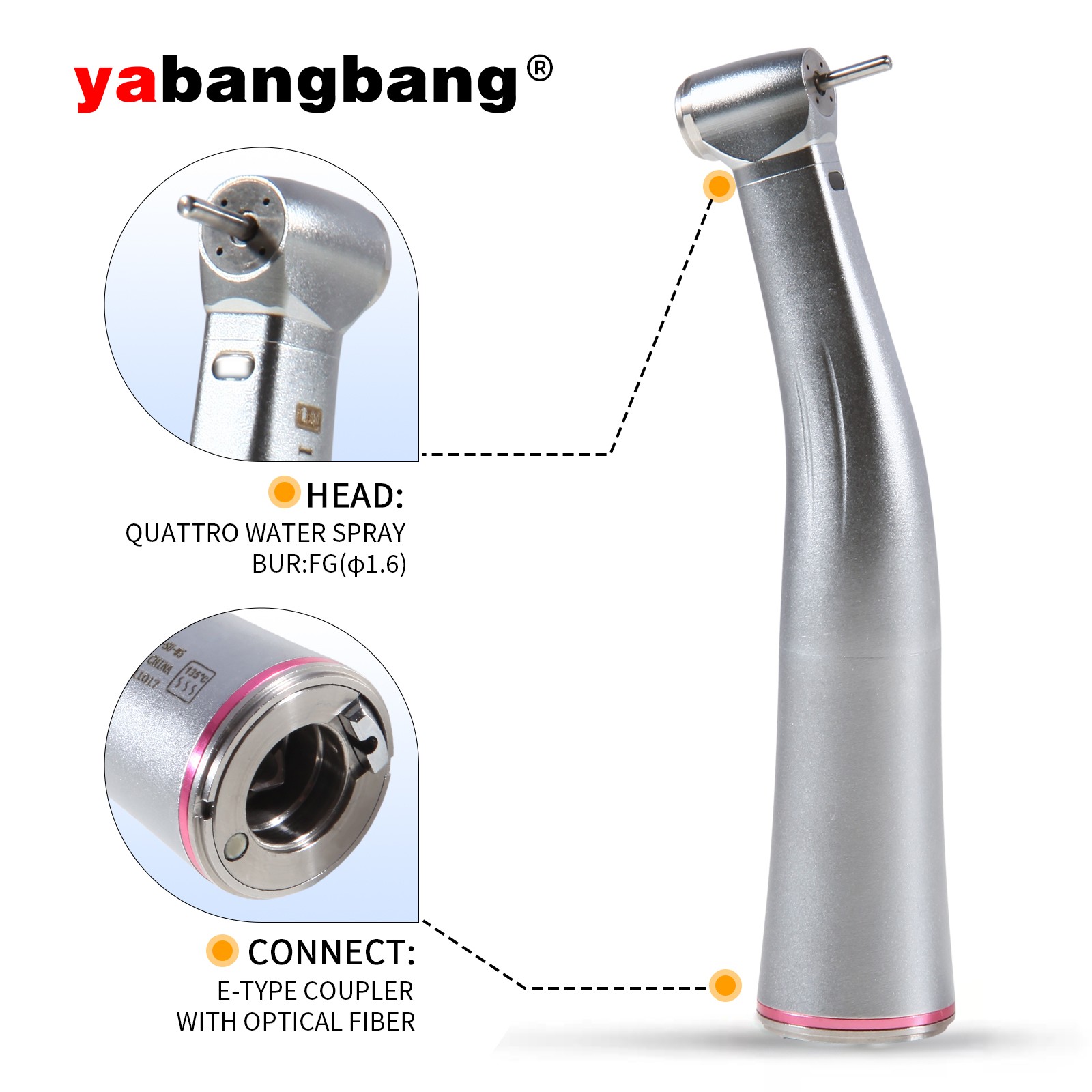 Dental 1:5 Increasing Handpiece Contra Angle LED Fit KAVO NSK Electric Motor CE