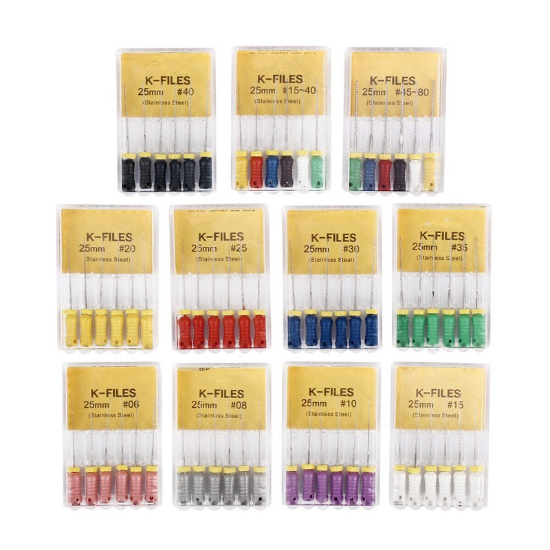 6Pcs Dental Stainless Steel Endodontic Root Canal H/K/R File 21/25/31mm Hand Use