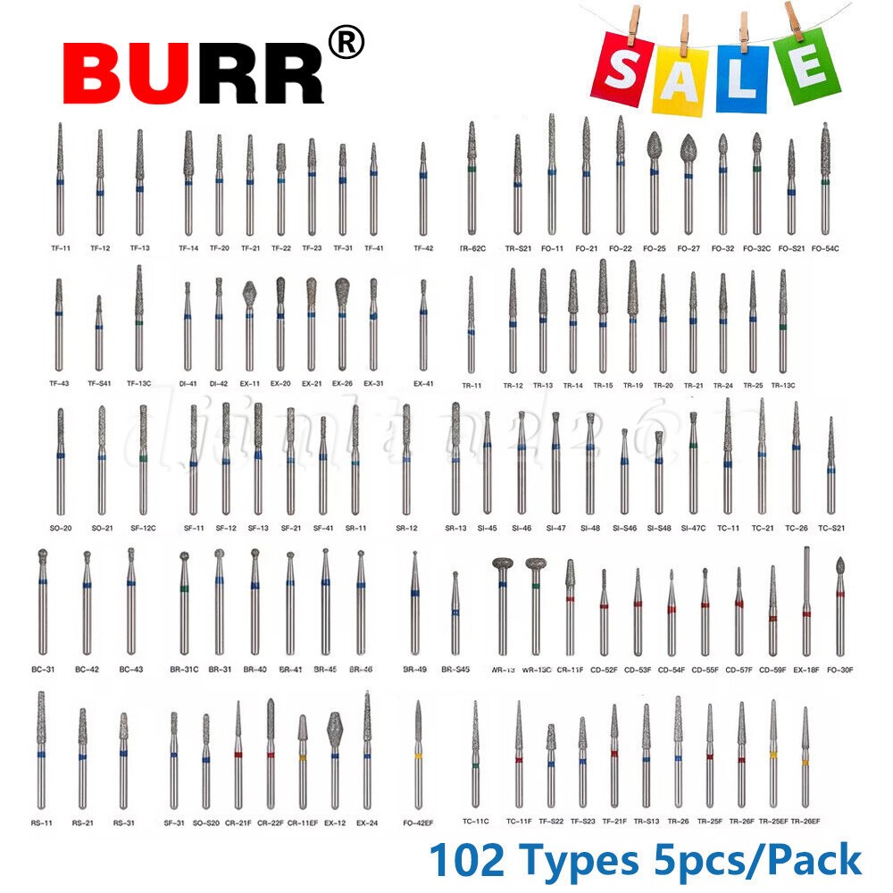 100 Types Dental FG Diamond Burs For High Speed Handpiece Friction Grip 50pcs