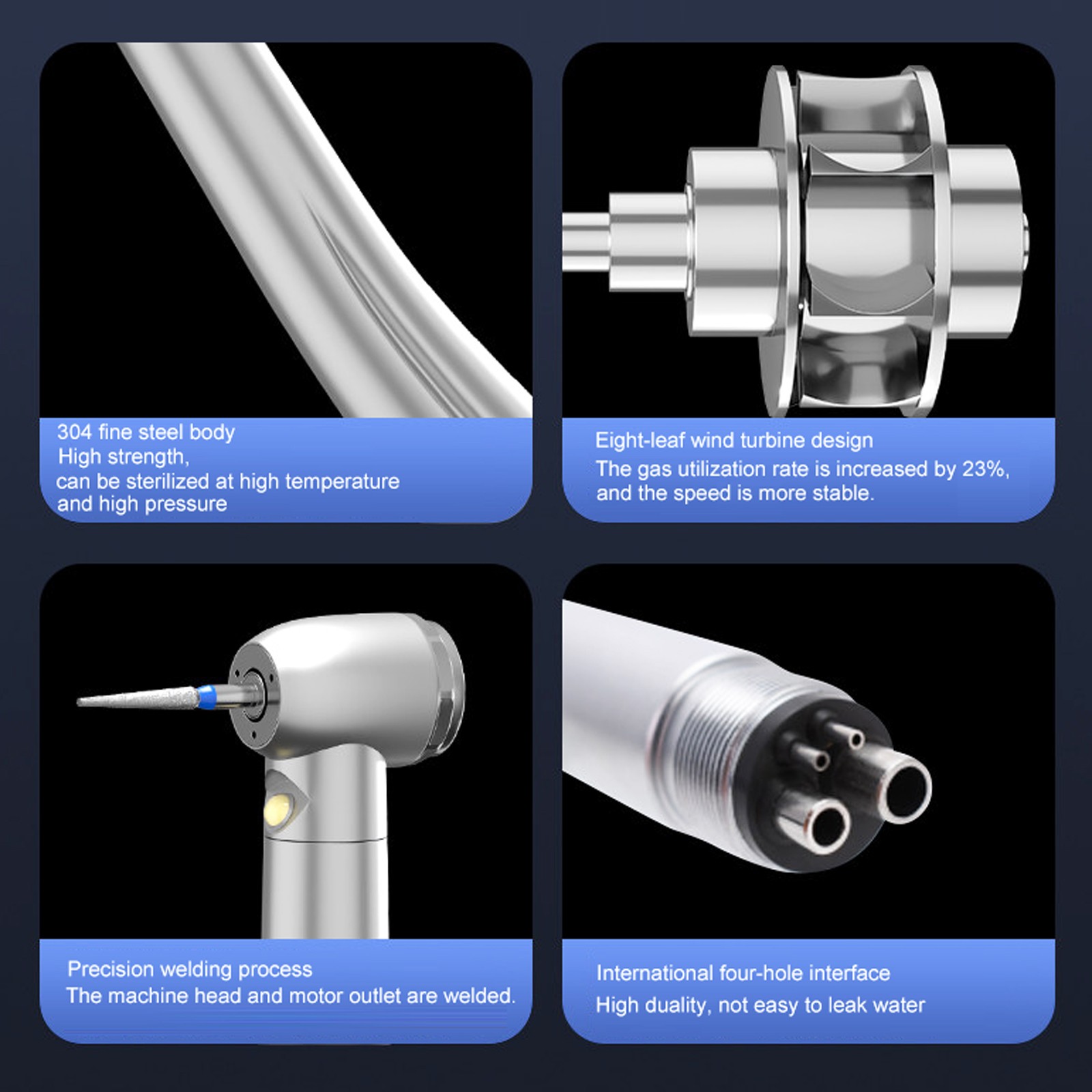 Dental Fiber Optic E-generator LED High Speed Handpiece Push Turbine 4 Holes