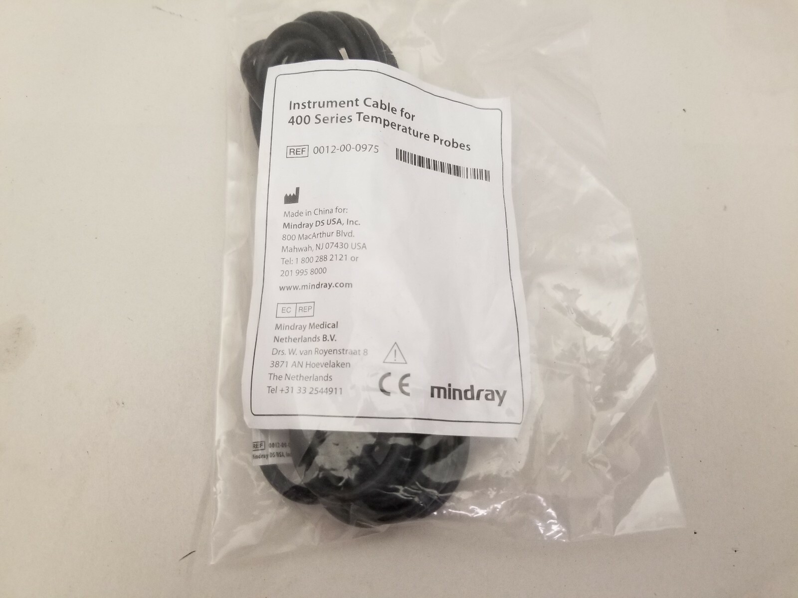 MINDRAY 0012-00-0975 400 SERIES TEMPERATURE PROBE INSTRUMENT CABLE POWER CORD