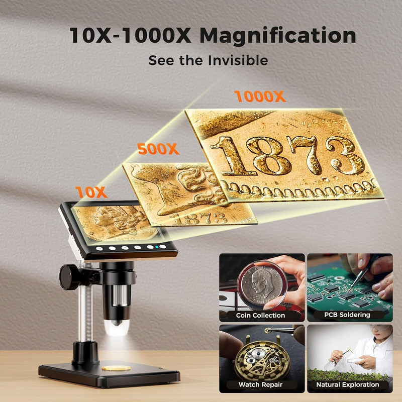 Portable 1000X USB Digital Microscope 4.3″ LCD Coin Jewelry Inspection Camera