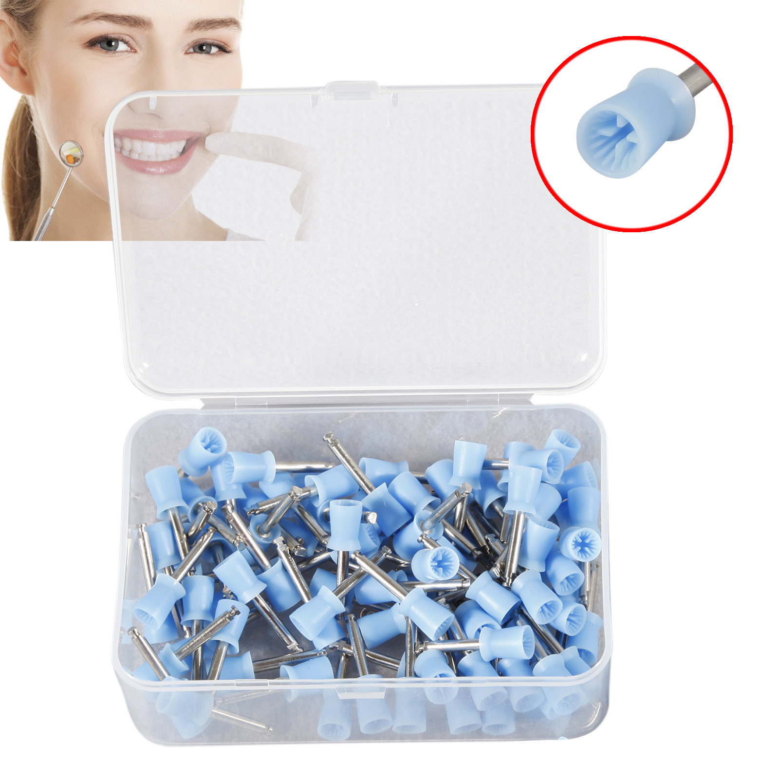 100 PCS Dental Prophy Brush Cup Polishing Cups Polisher Disposable Latch Blue