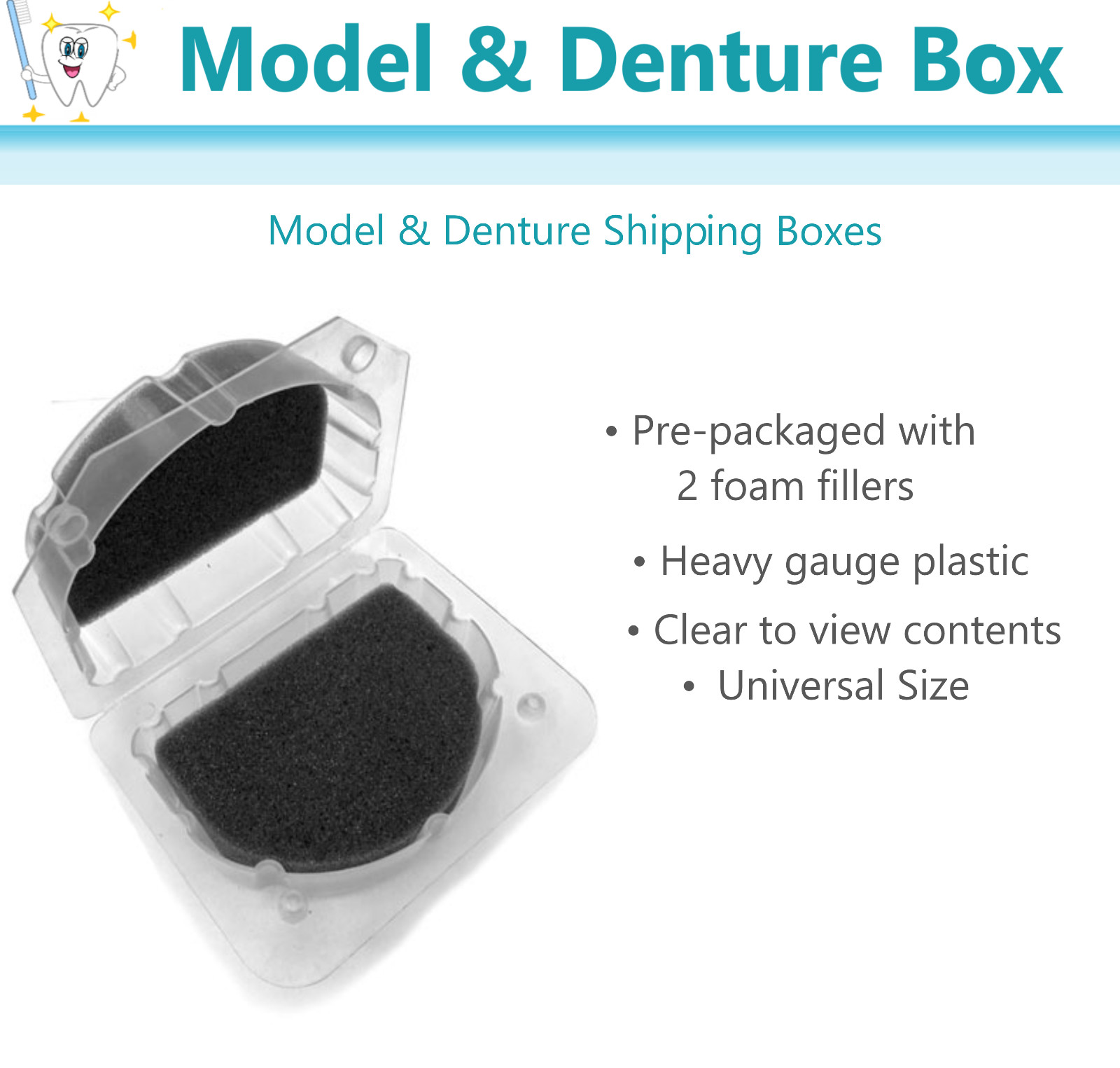 Model & Denture Box, Clear Plastic with Black Sponge, Orho Dental Lab 1-100/Bx