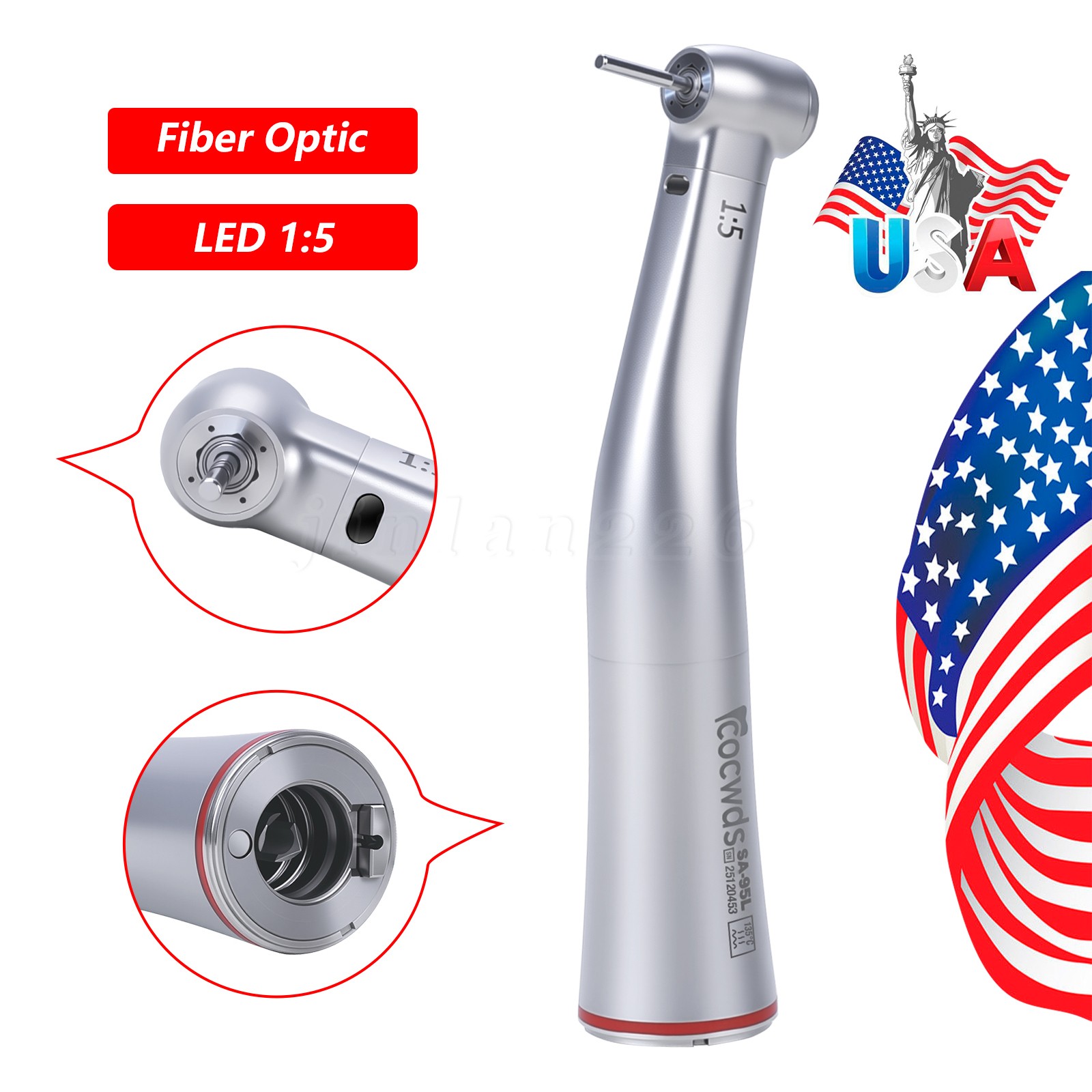 Dental LED 1:5 Contra Angle Angulo Inner Spray Contrangulo Turbina Handpiece