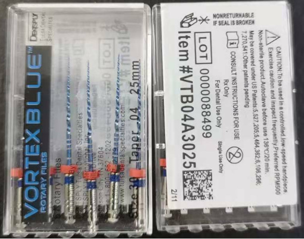 Dentsply Tulsa Dental Vortex Blue Taper rotary files 21mm or 25mm .04 6files/pk