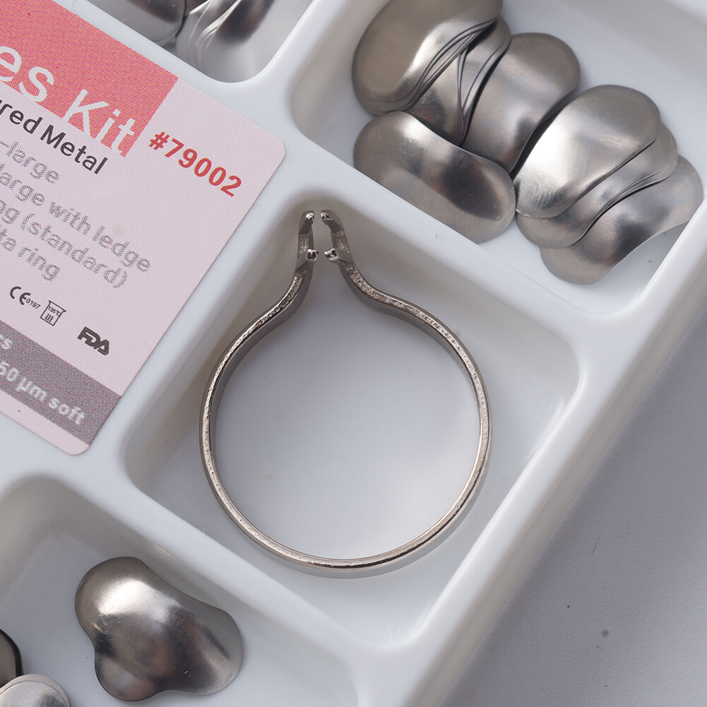 100Pcs Dental Sectional Contoured Metal Matrice Matrix 50μm Thickness+2Rings Kit
