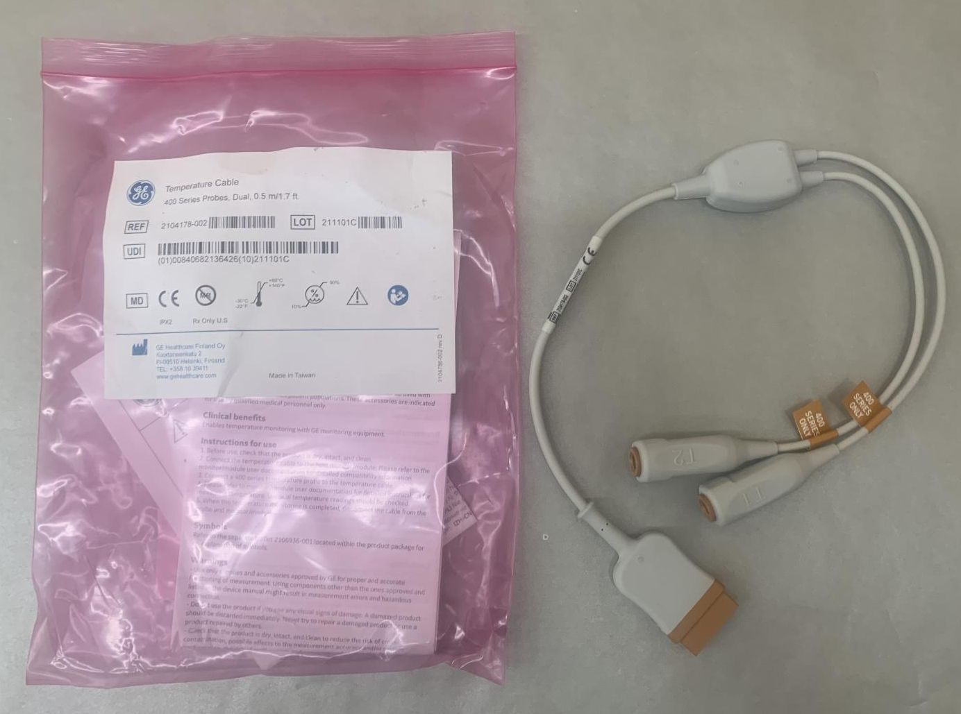 GE Healthcare 2104178-002 Temperature Cable for 400 Series Probes – 1.7ft