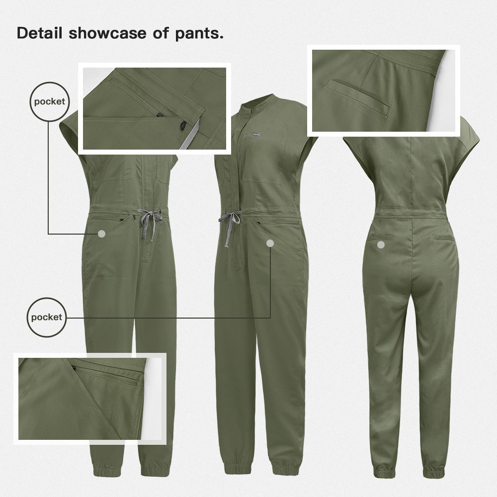 Women’s Anti-wrinkle Short Sleeve Jumpsuit Medical Nursing Uniform Scrub Sets