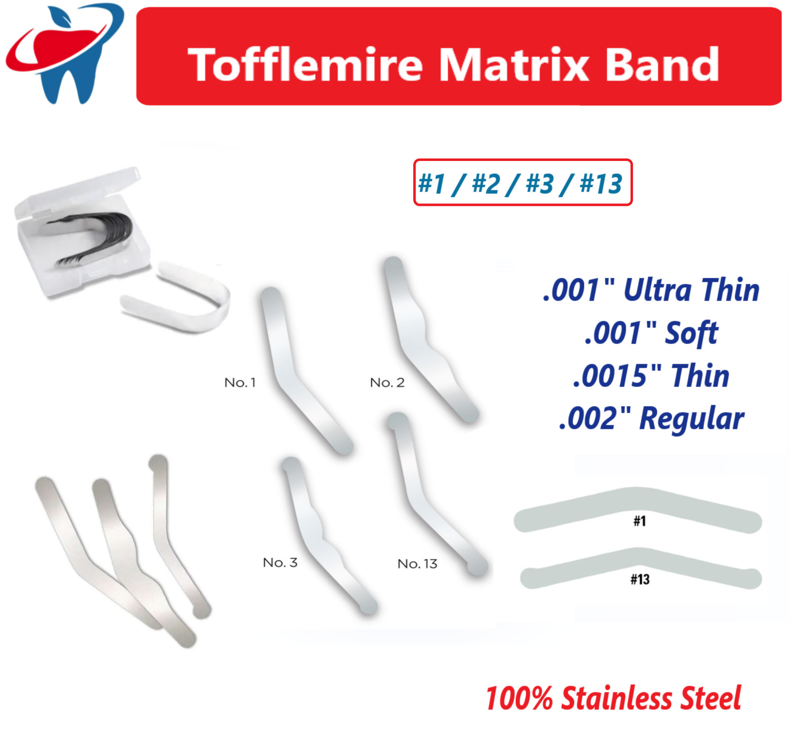 Dental Universal Matrix Bands Tofflemire Bands #1 .001″ UltraThin HO Bands Type