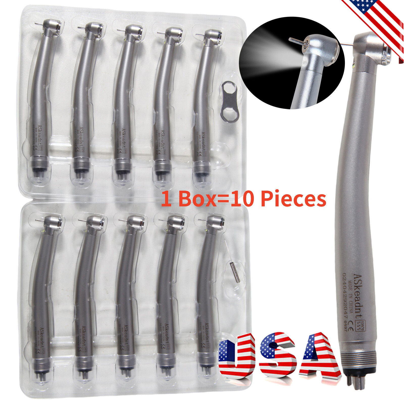 10pcs/1Box Askeadnt Dental LED E-generator High Speed Handpiece 4Holes NSK Style