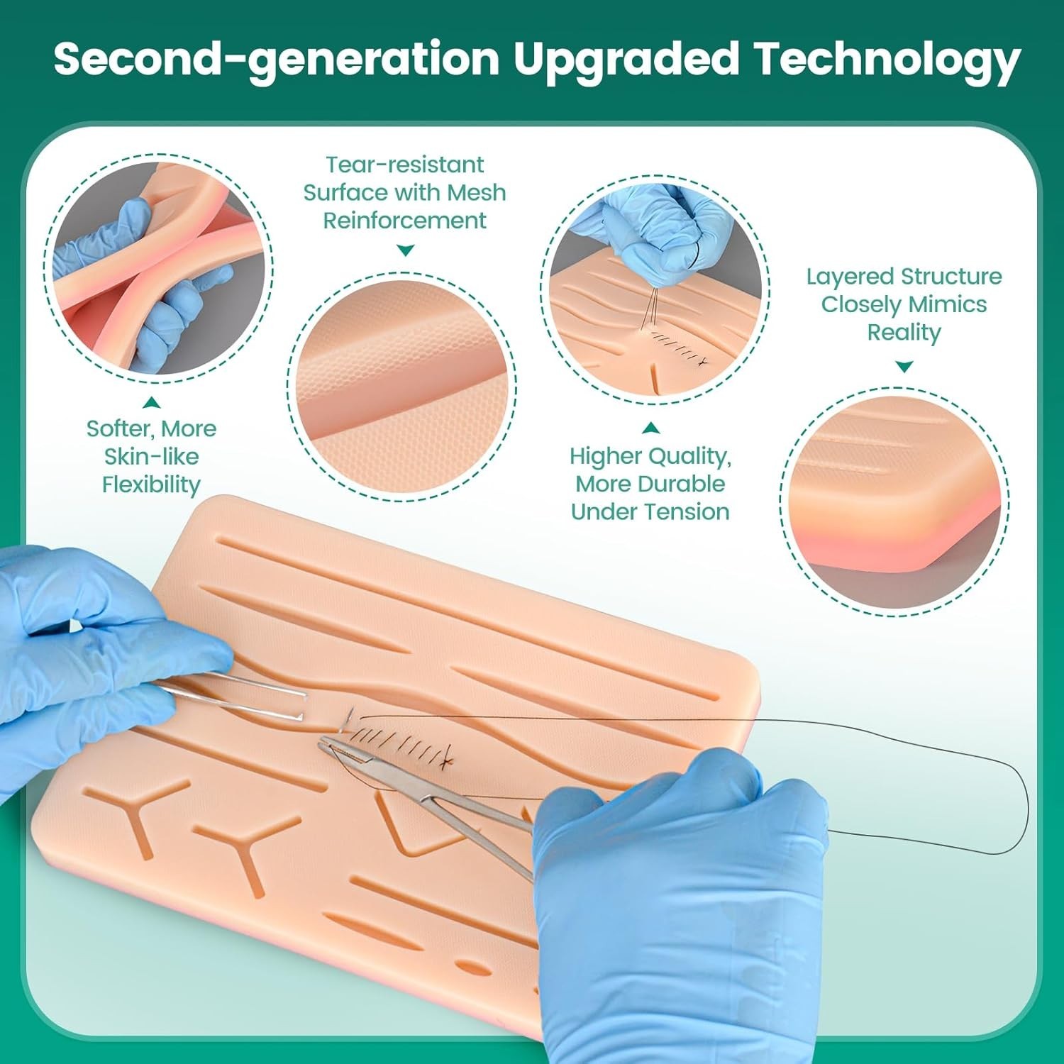 Realistic 3-Layer Suture Practice Pad – Non-Toxic Silicone for Medical Training
