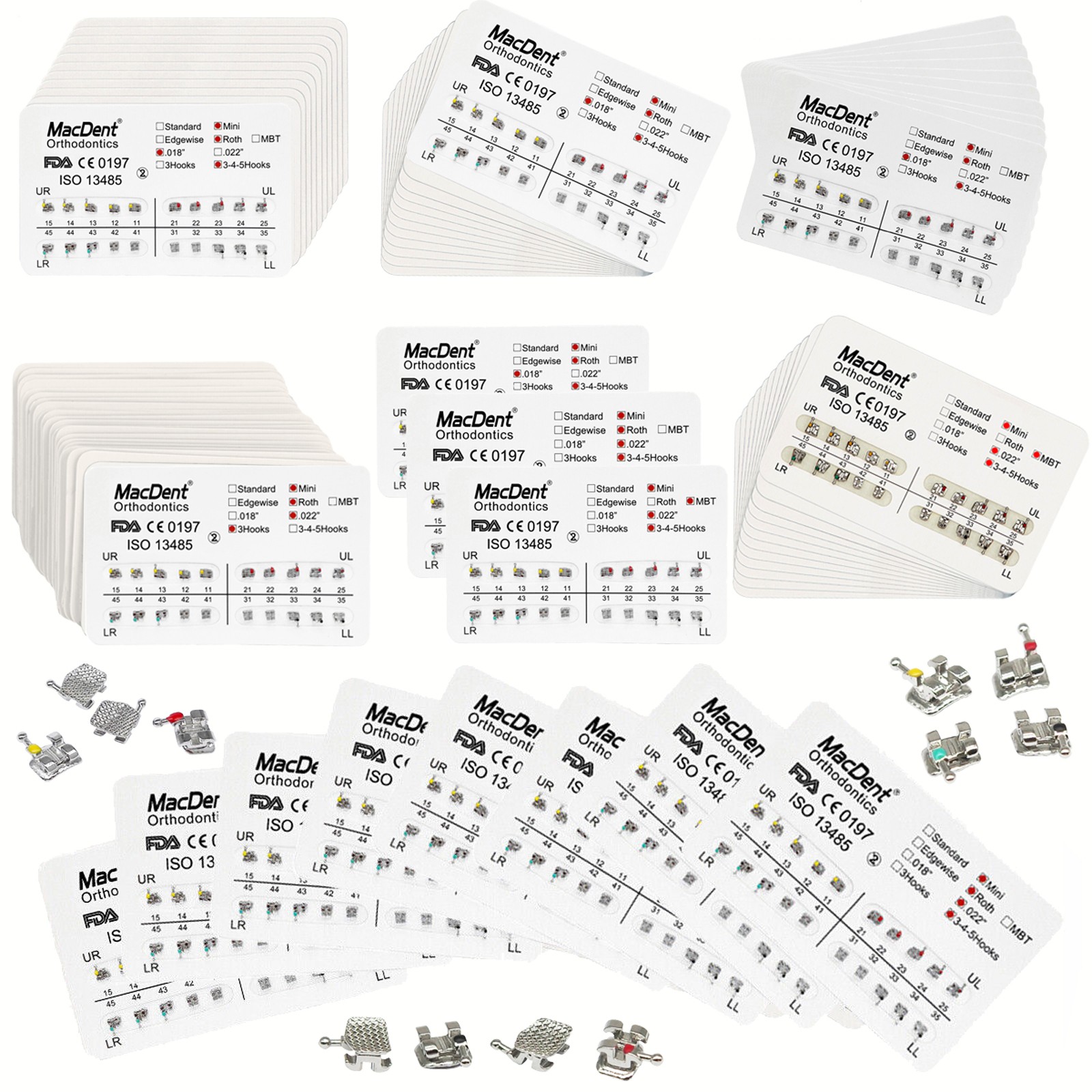 Dental Orthodontic Metal Brackets Roth/MBT/Edgewise 022/018 Hooks 345/3/No Hook