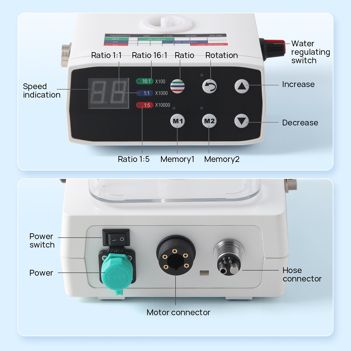 Dental LED Electric Motor W/ Water Supply Fit 16:1/1:5/1:1 Handpiece ISO-E type