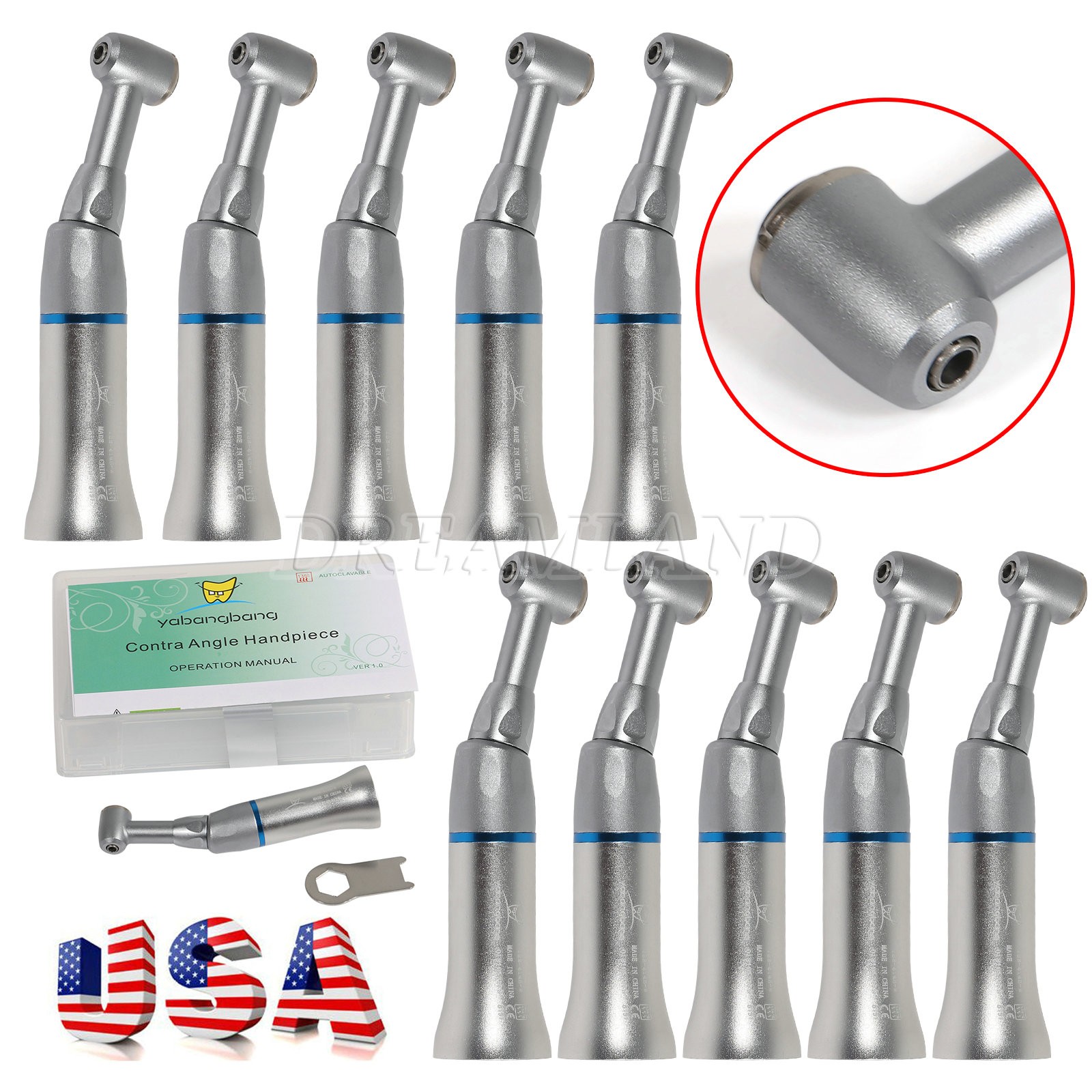 1-10 Dental Slow Low Speed Handpiece Contra Angle Push Button YAD