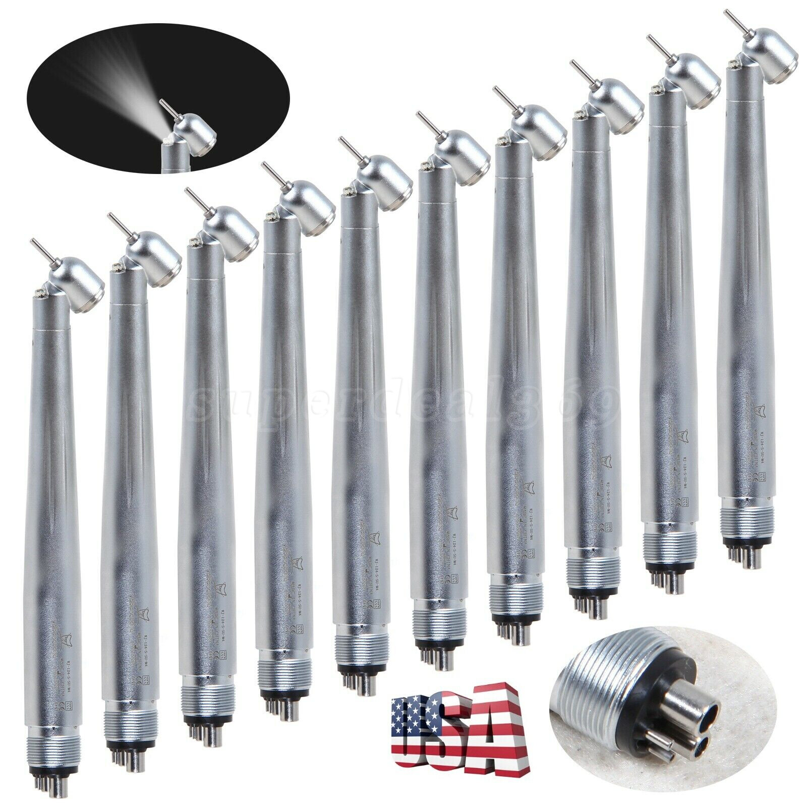 1/10PCS Dental 45° Degree High Speed Handpiece LED E-generator/No-LED 4Holes OR