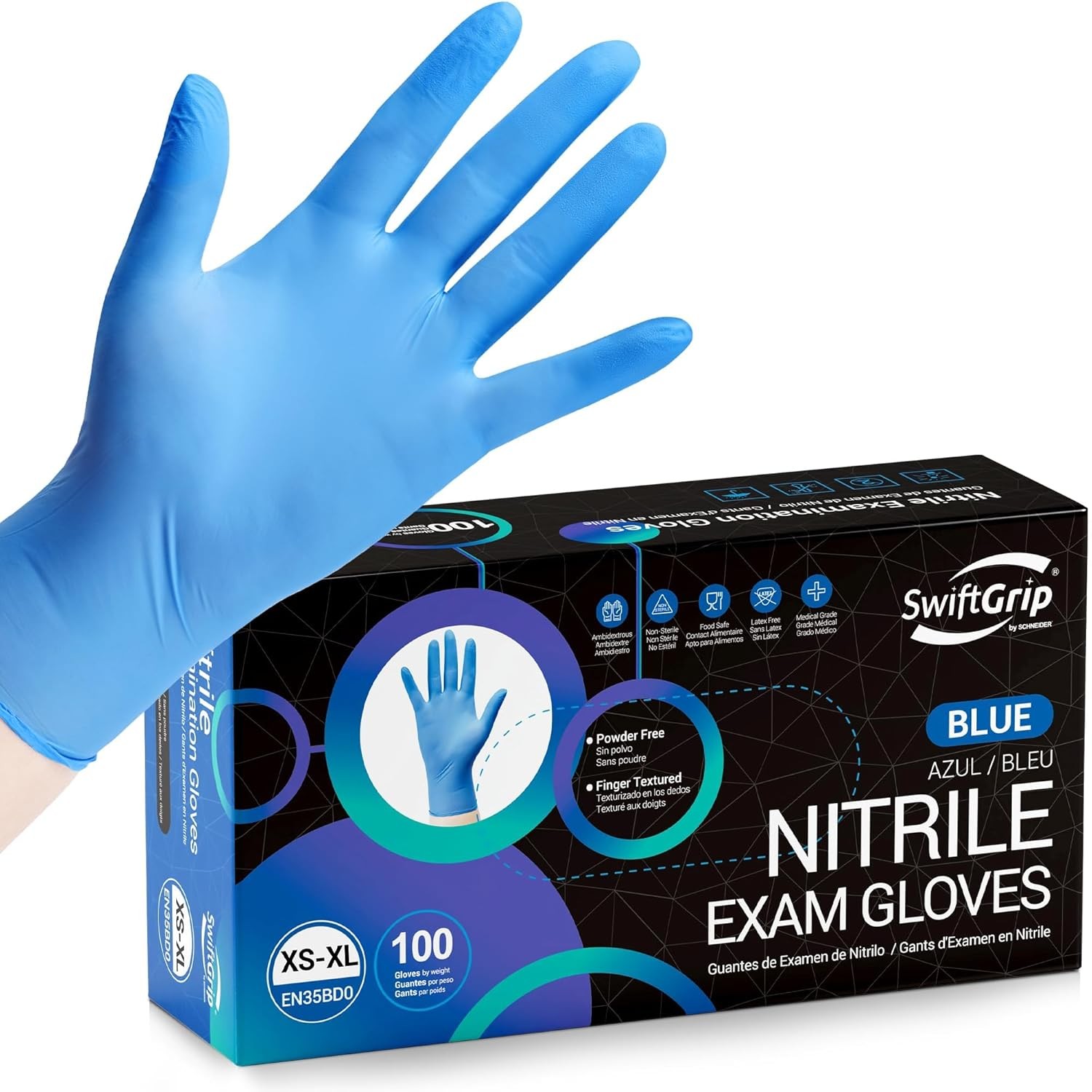 SwiftGrip Disposable Nitrile Exam Gloves, Blue, Nitrile Gloves Disposable Latex