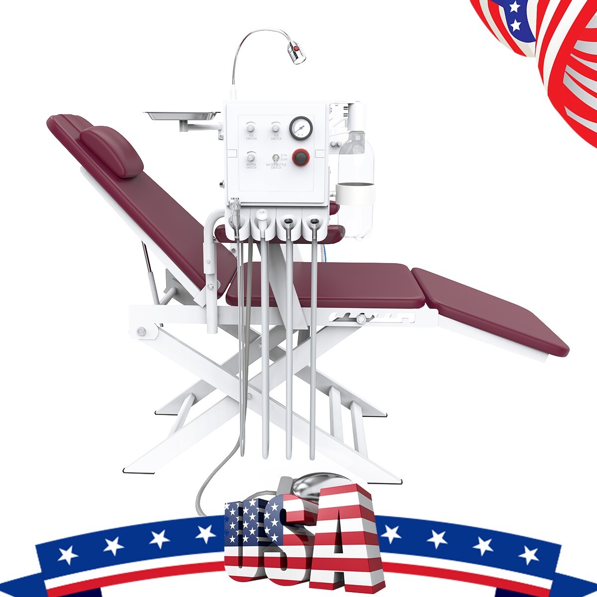 Silla portátil Dental+cubo de saliva+ turbine LED Light unidad dental portatil