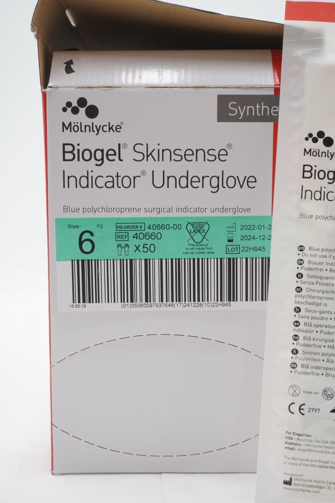 Molnlycke 40660 Biogel Skinsense Indicator Polychloroprene Gloves Box/50 Size 6