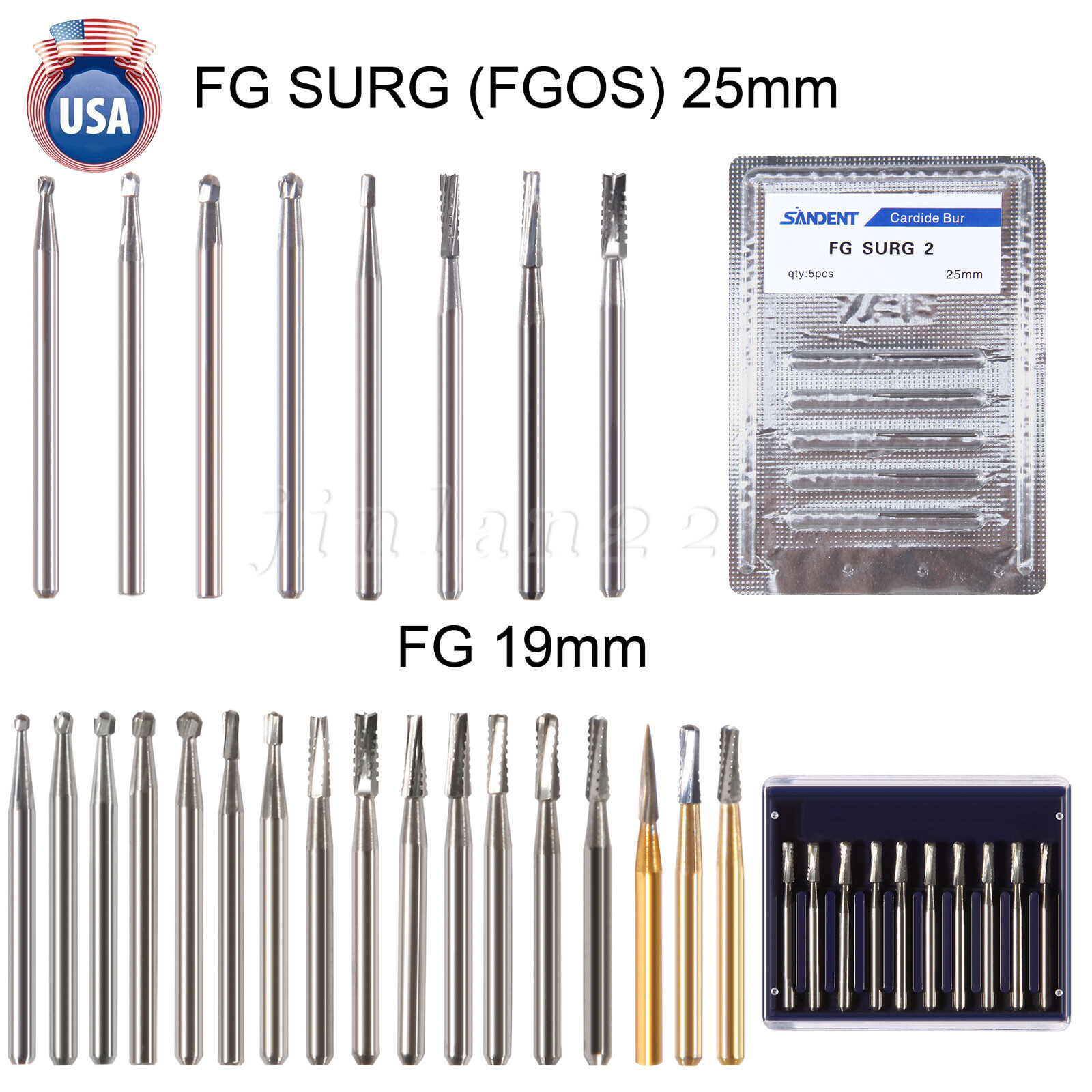 Round Carbide Burs for Friction Grip High FG (Choose Your Size & Qty) 19mm 25mm