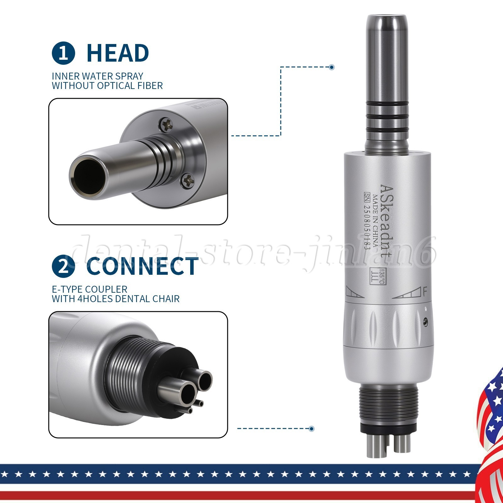ASkeadnt Dental Inner Channel Slow Low Speed Air Motor Handpiece 4 Holes E-type