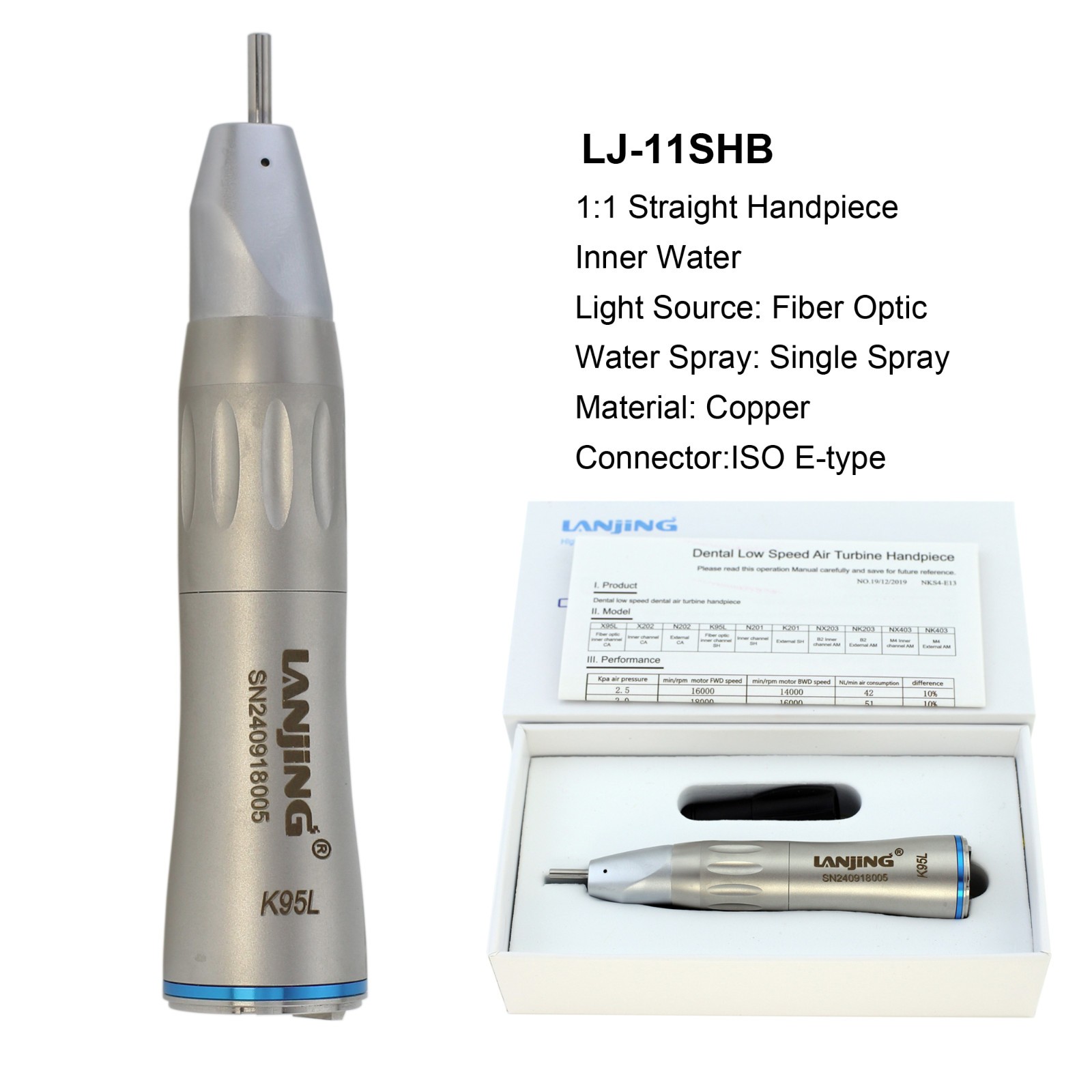 Dental 1:1 Fiber Optic Straight Handpiece LED Electric Low Speed NSK E-type