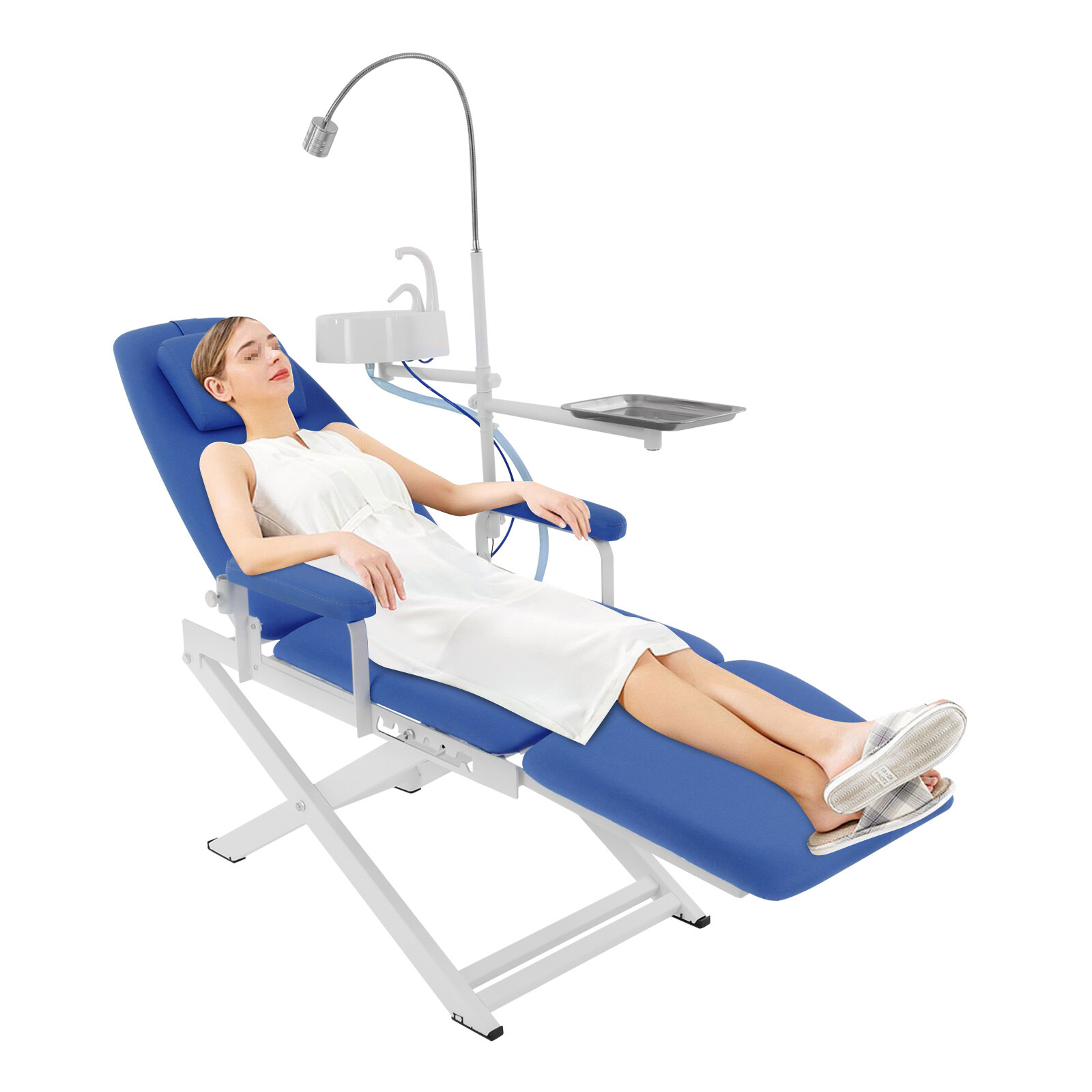 Portable Dental Chair Folding Mobile Chair Tilt Bed with LED Light & Waste Basin