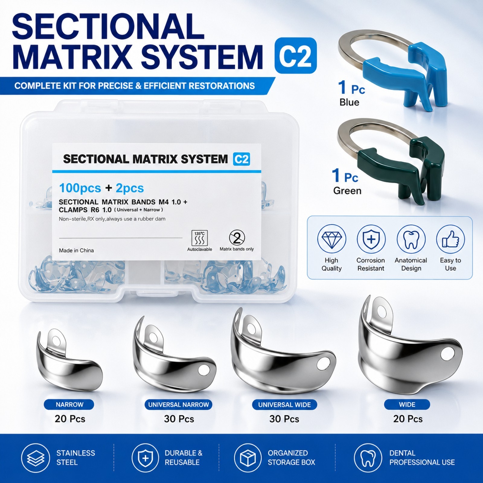 Dental Matrix Bands Sectional Ring Clamp Fit Garrison Palodent V3 System Set C2