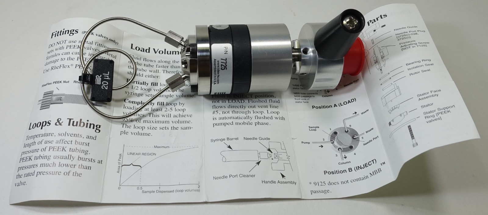 Rheodyne 7725 HPLC Sample Injector + 20µL Sample Loop; Great Condition, NEW