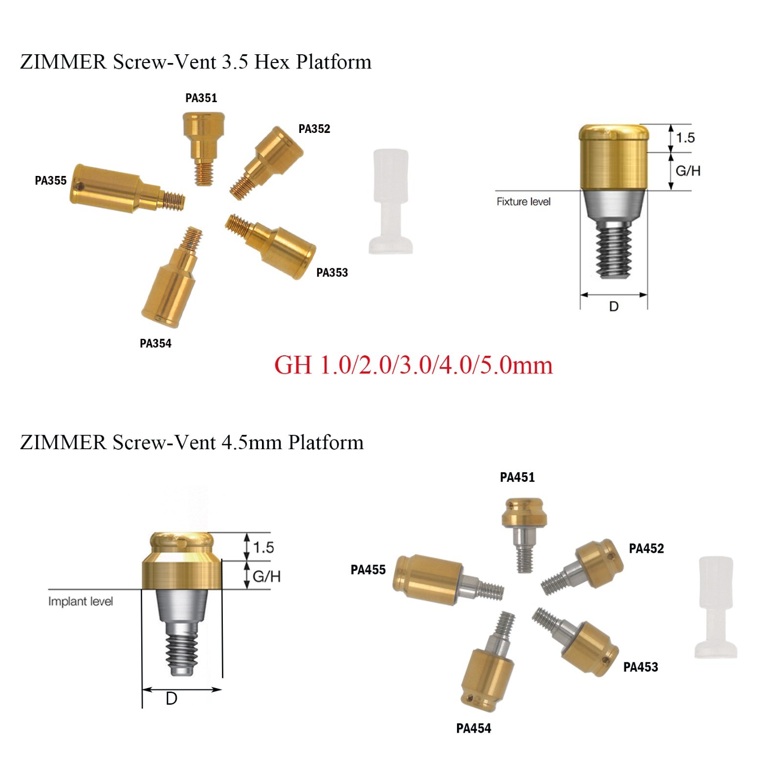 Dental Zimmer Tapered Screw-Vent Locator Abutments TSV Ø3.5/4.5mm Retention Caps
