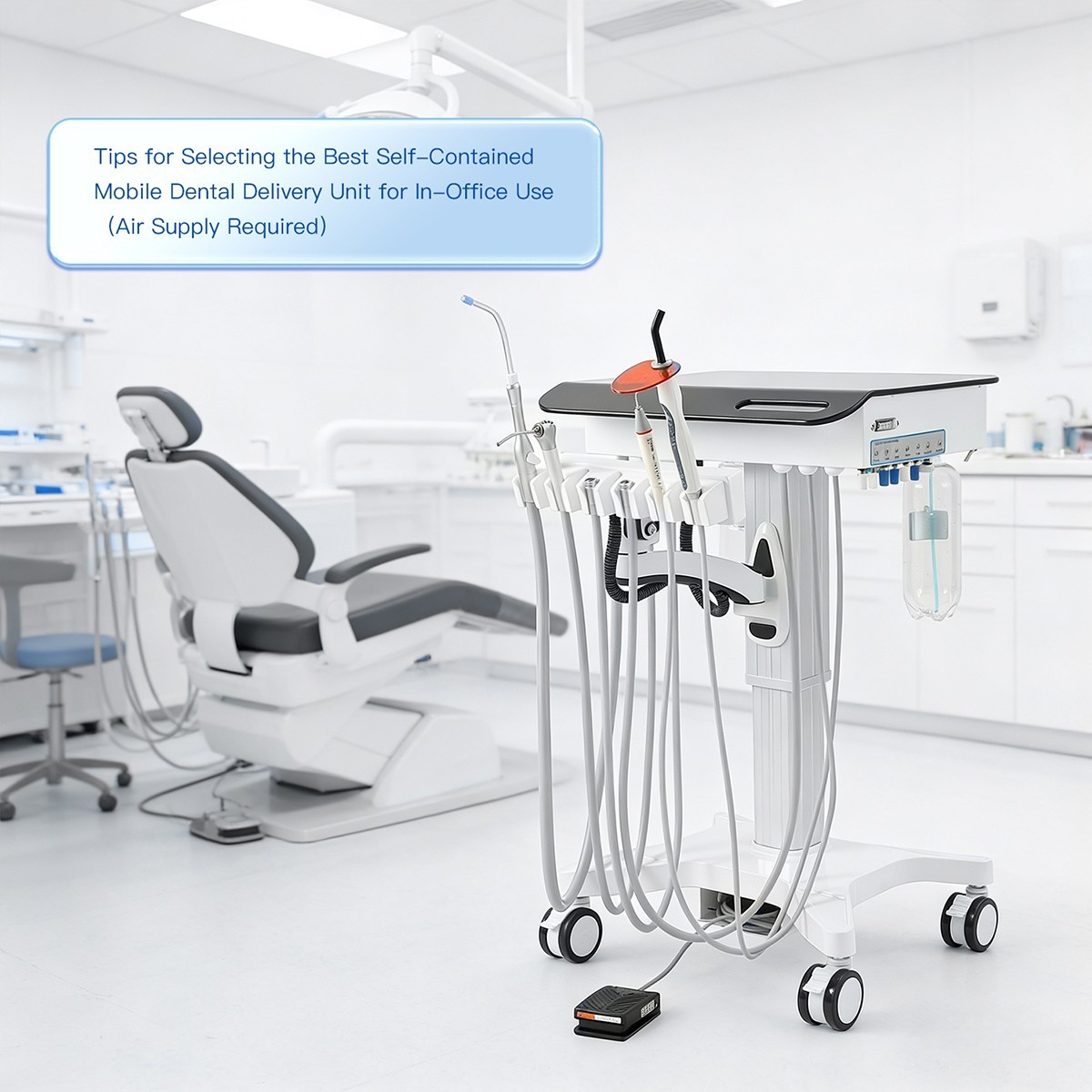 Unidad Dental Móvil con Elevación Eléctrica / Silla Plegable Portátil + Turbina