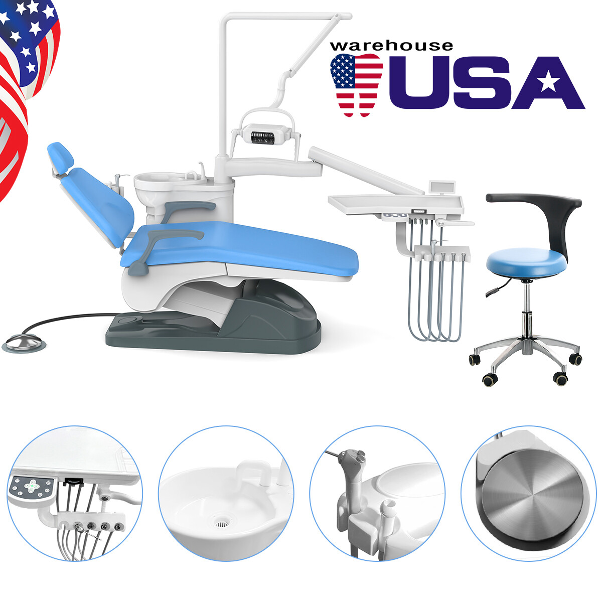 Dental Unit Chair Computer Controlled DC Motor PU Leather +Doctor ‘s Stool FDA