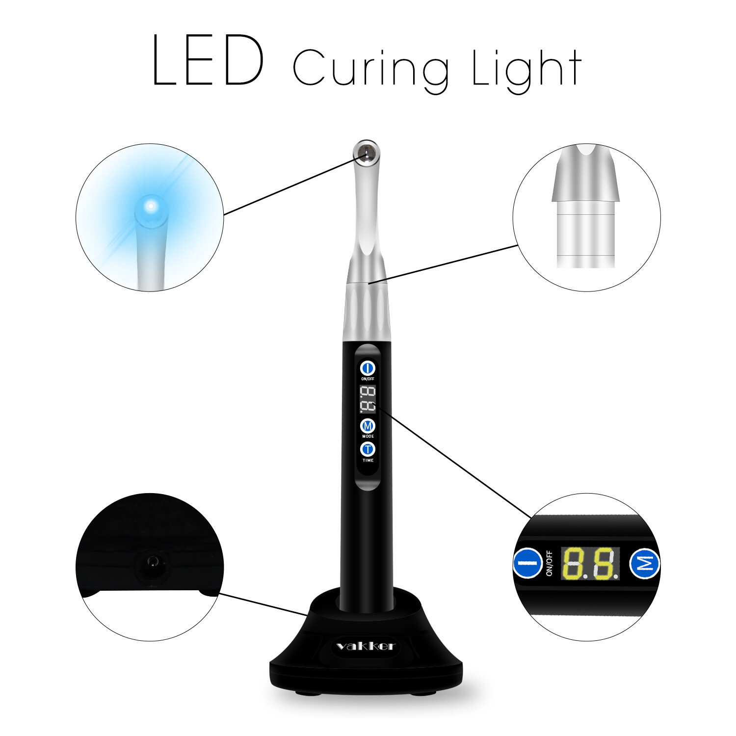 VAKKER Metal Head Dental iLed II Curing Light 1 Second Cure Lamp 2700mw/c㎡ FDA
