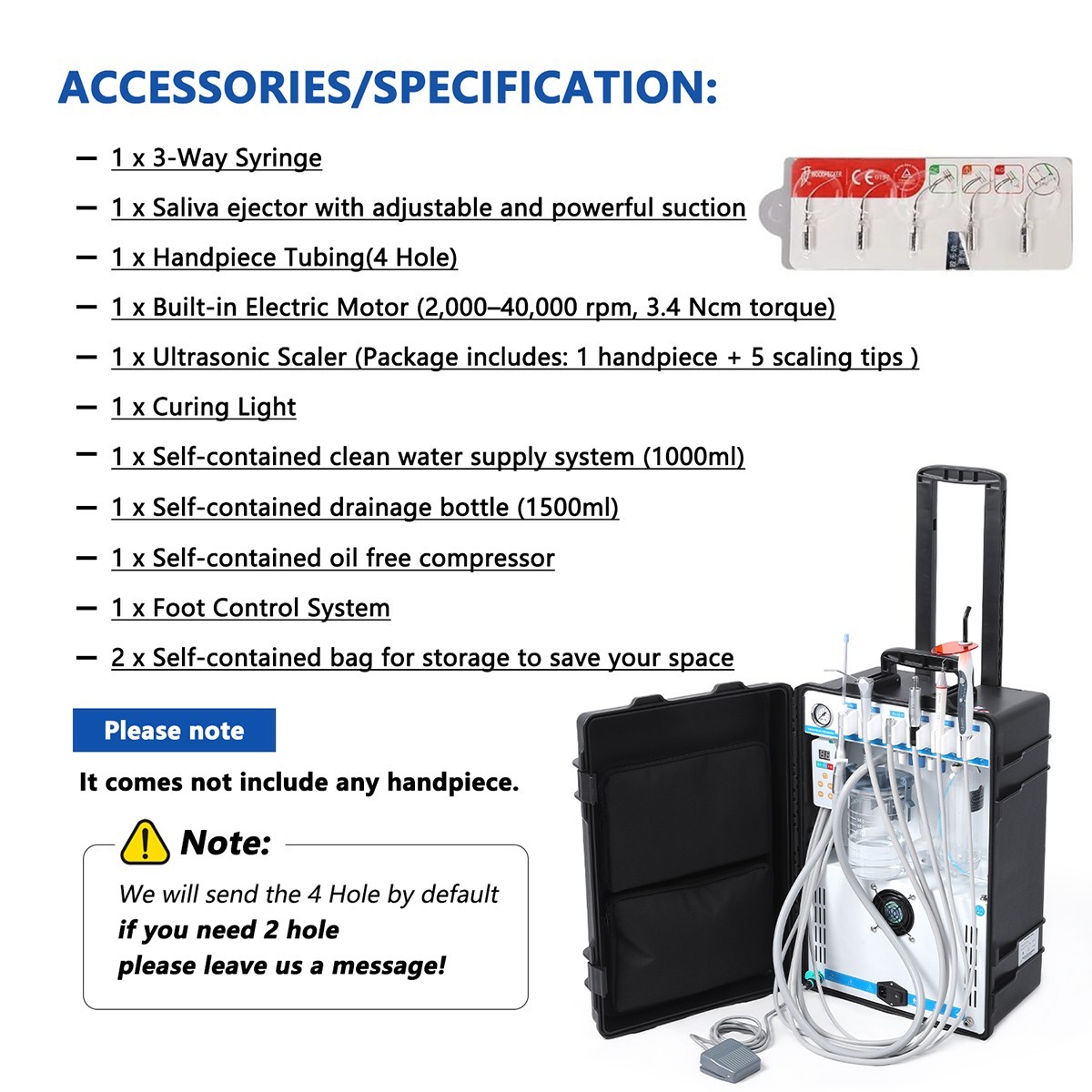 FDA Portable Dental Unit Cart Air Compressor Scaler Curing Light+Handpiece set